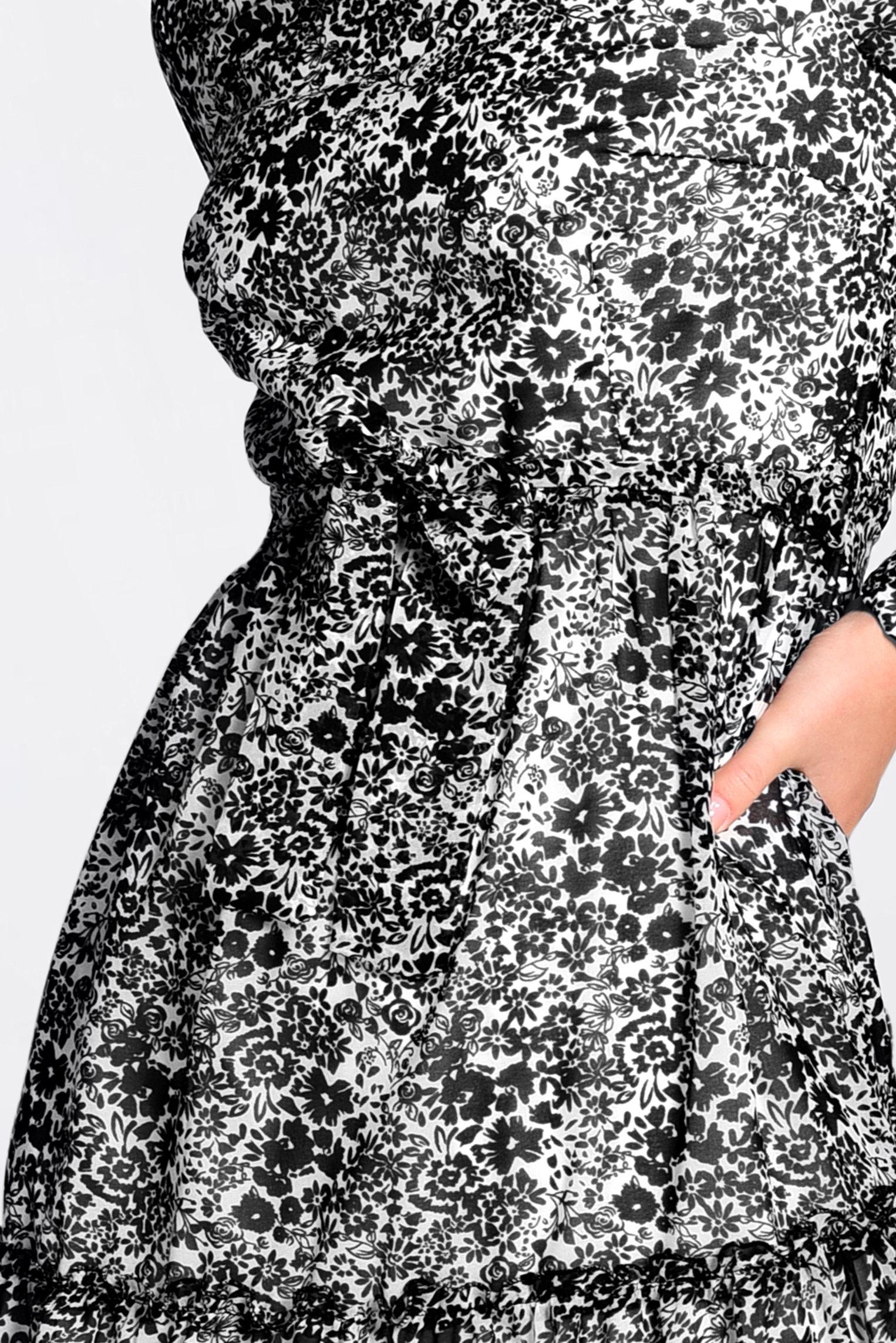 Tesettür giyim SİYAH ÇİÇEK DESENLİ YUVARLAK YAKA ELBİSE 4393