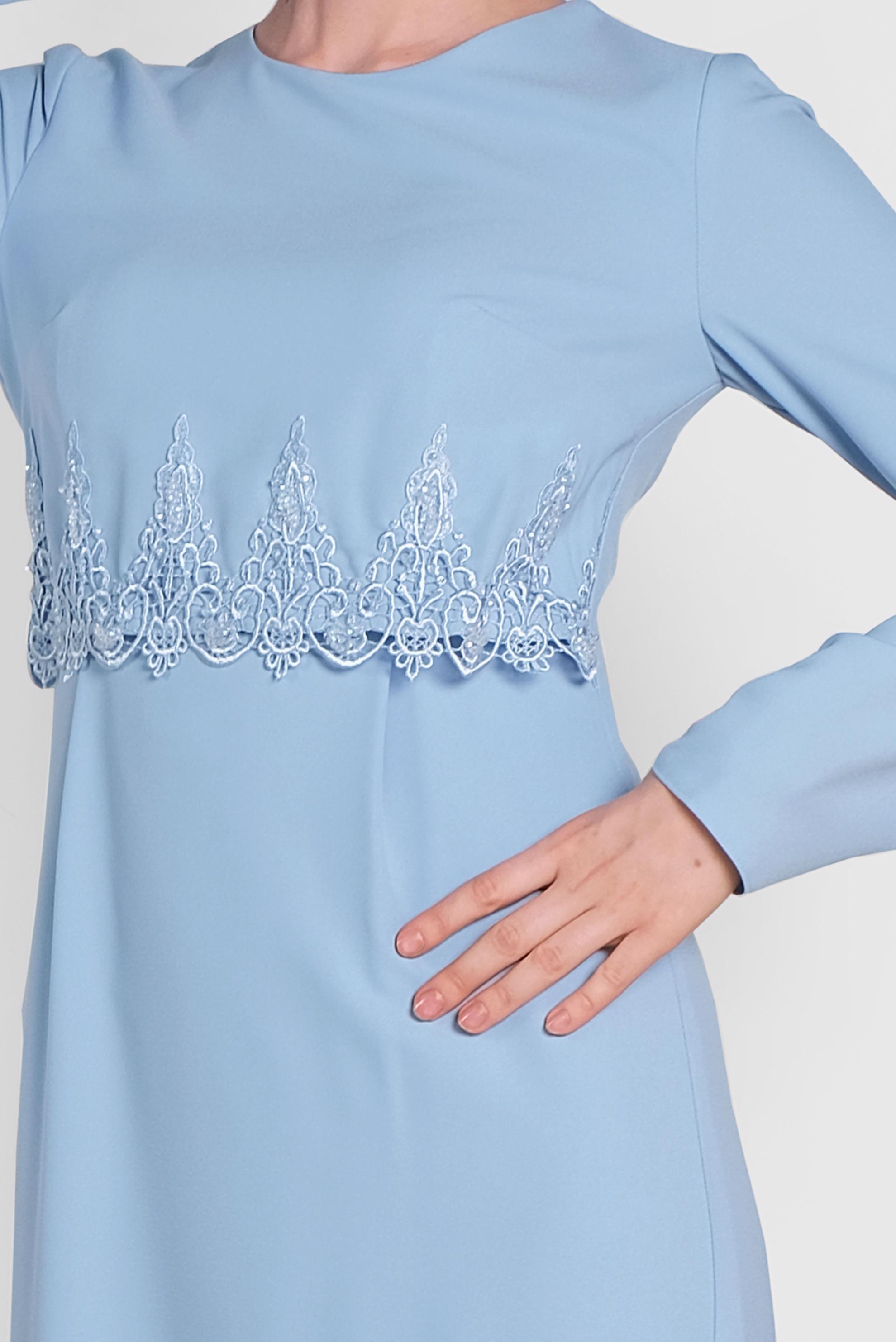 Tesettür giyim MAVİ GÜPÜRLÜ GİZLİ YIRTMAÇLI ELBİSE 4461