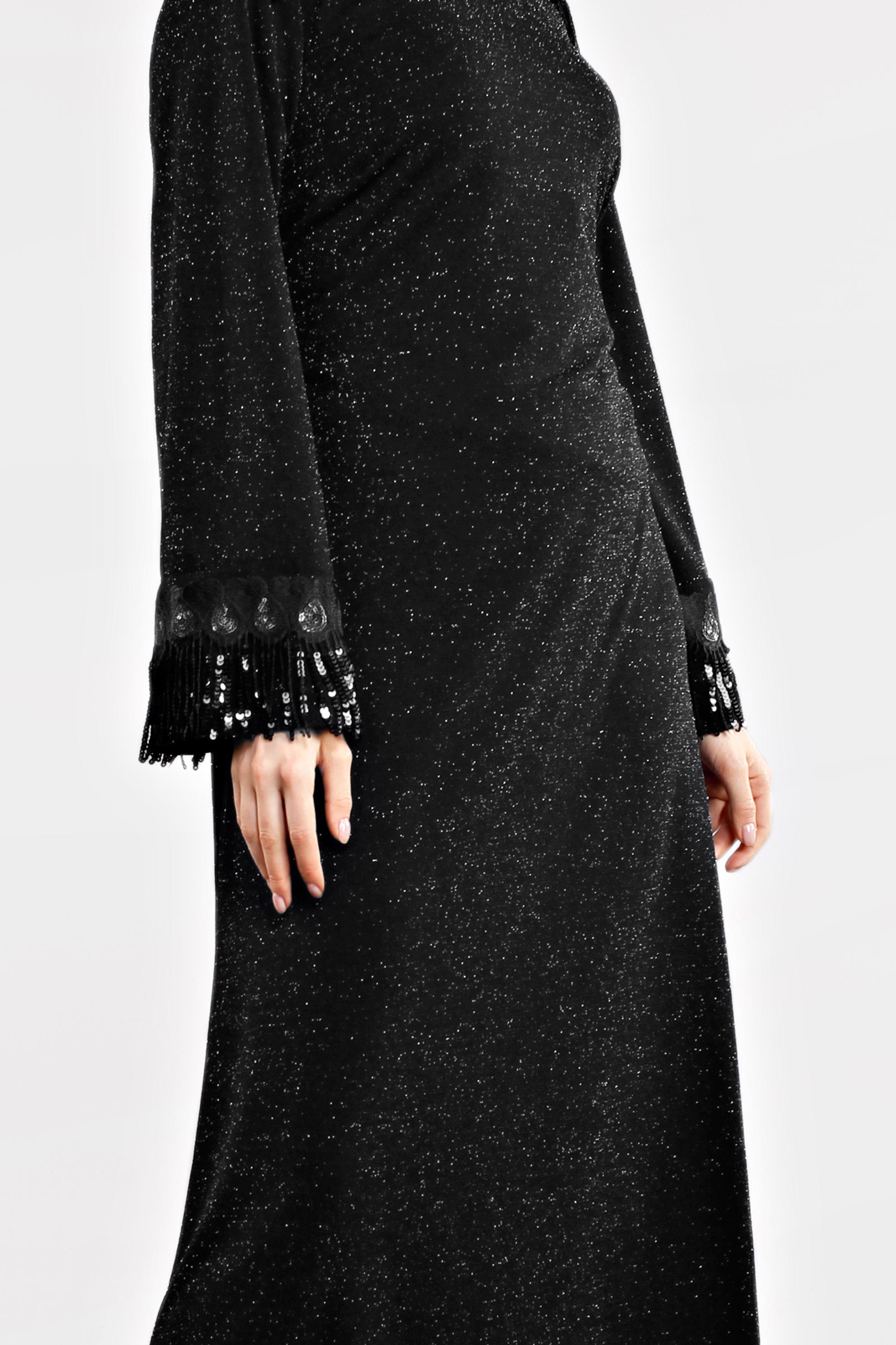 Tesettür giyim SİYAH SAÇAKLI ELBİSE 4498 