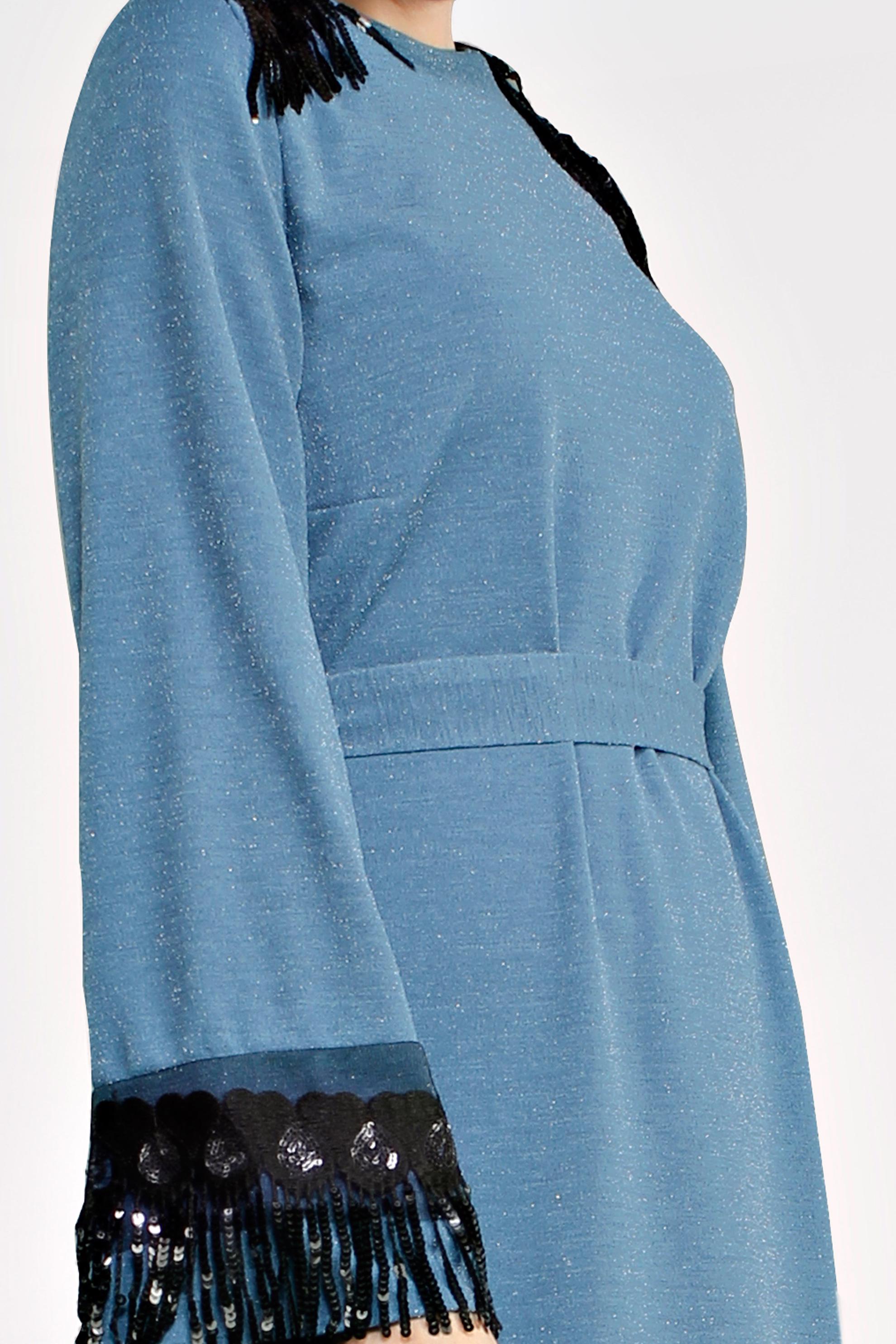 Tesettür giyim LACİVERT SAÇAKLI ELBİSE 4498 