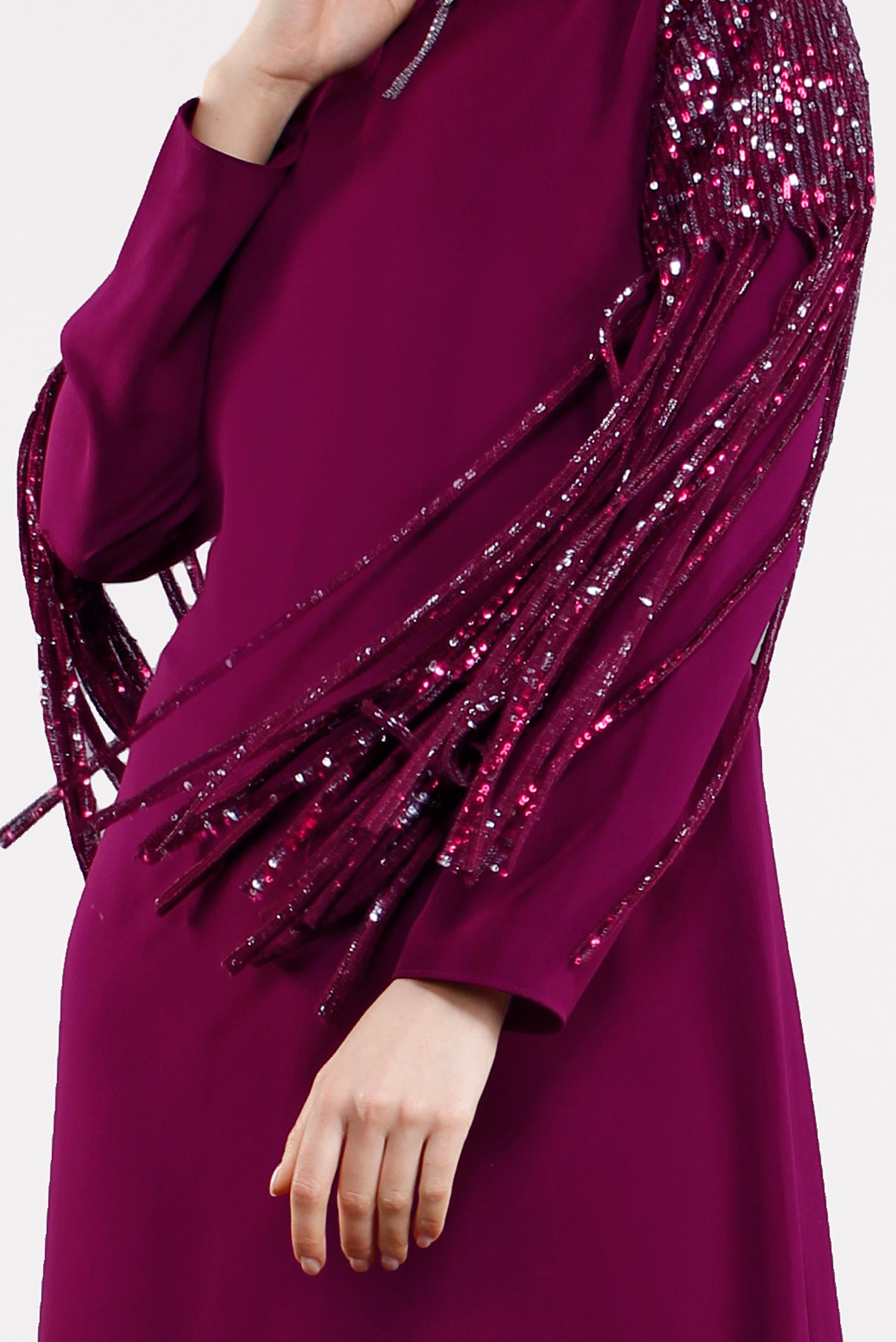 Tesettür giyim MÜRDÜM PAYET PÜSKÜL DETAYLI ELBİSE 4507 