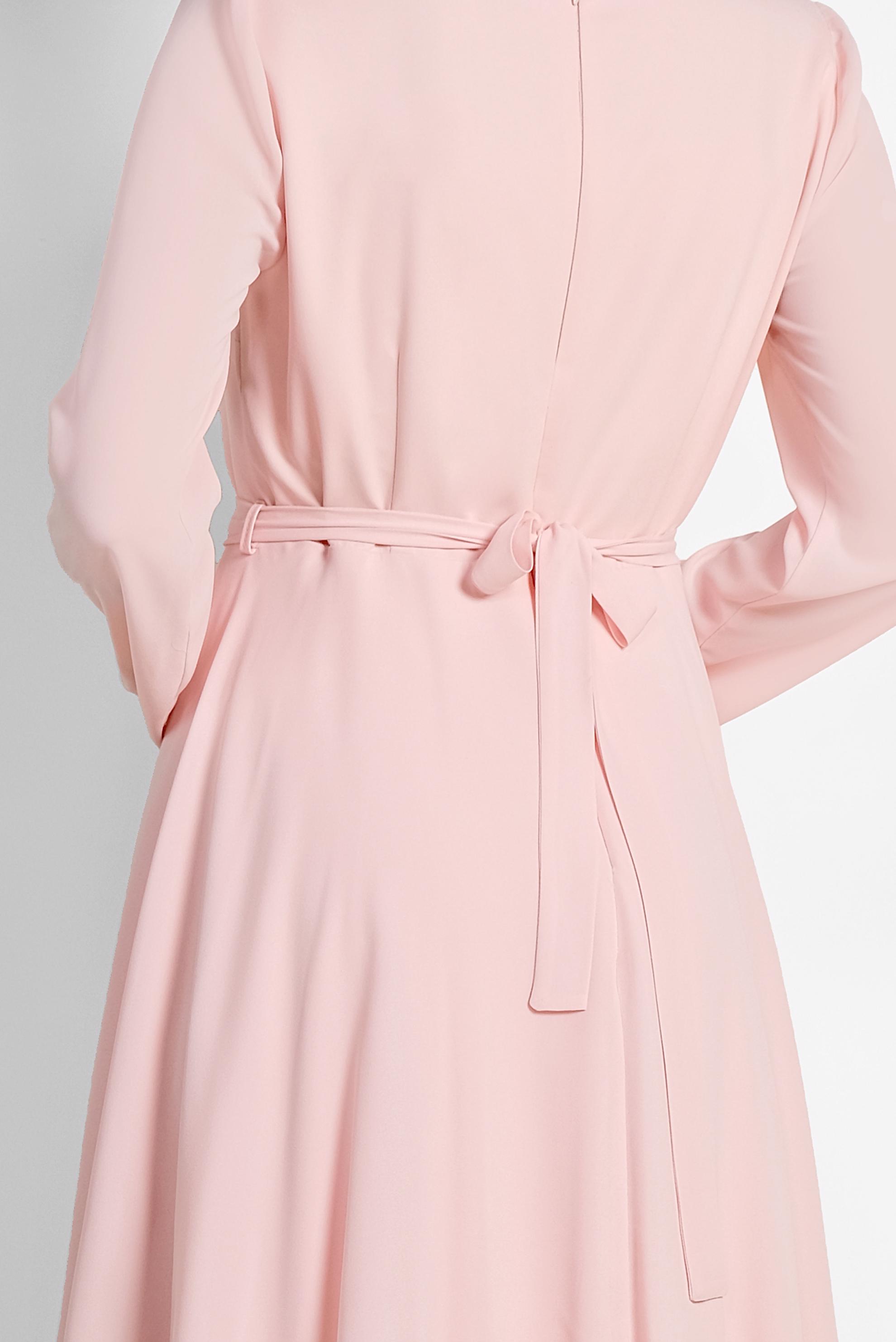 Tesettür giyim PUDRA KATKAT VOLANLI BELİ BAĞCIKLI ELBİSE 4926