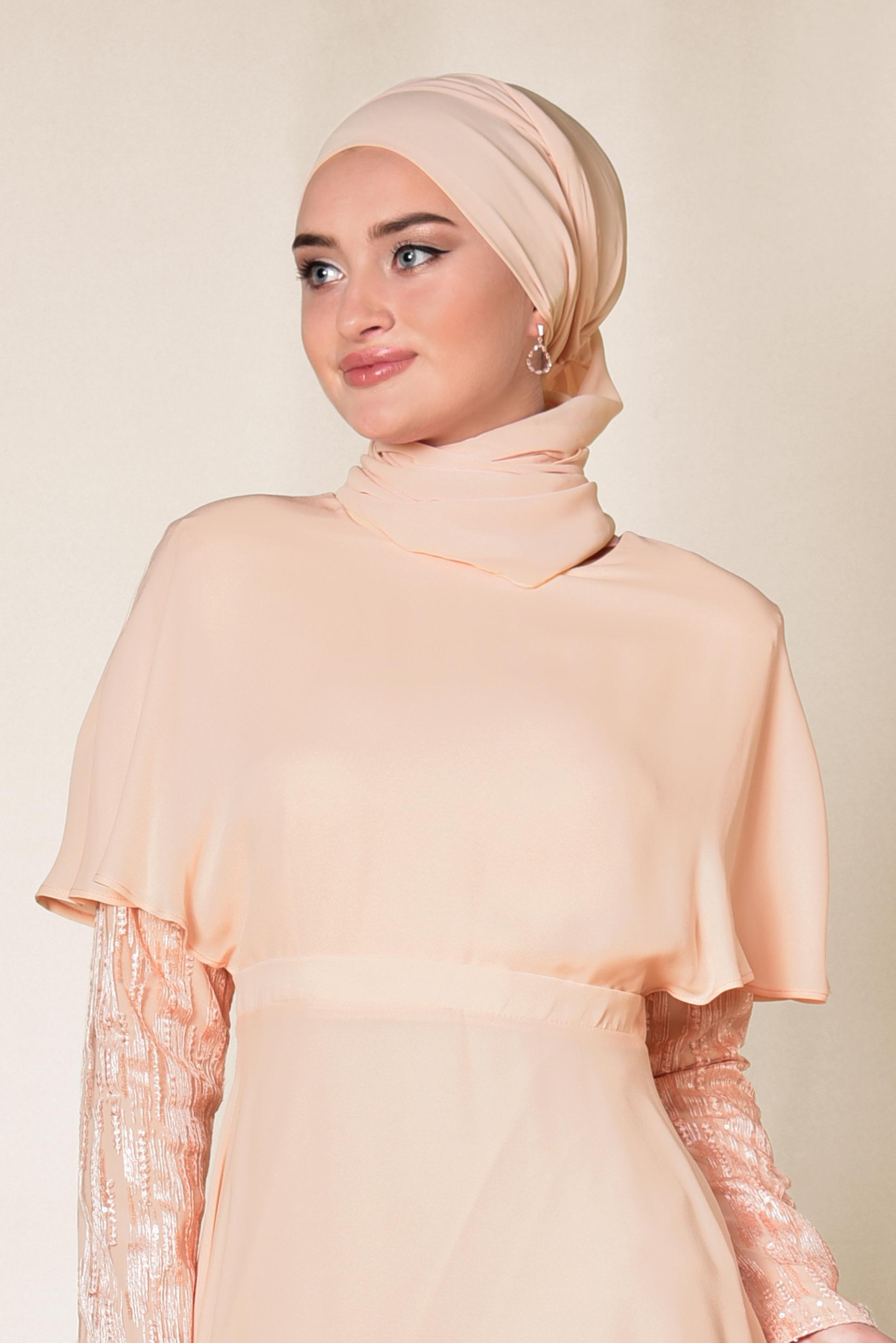 Tesettür giyim PUDRA VOLANLI ŞİFON ELBİSE 4927