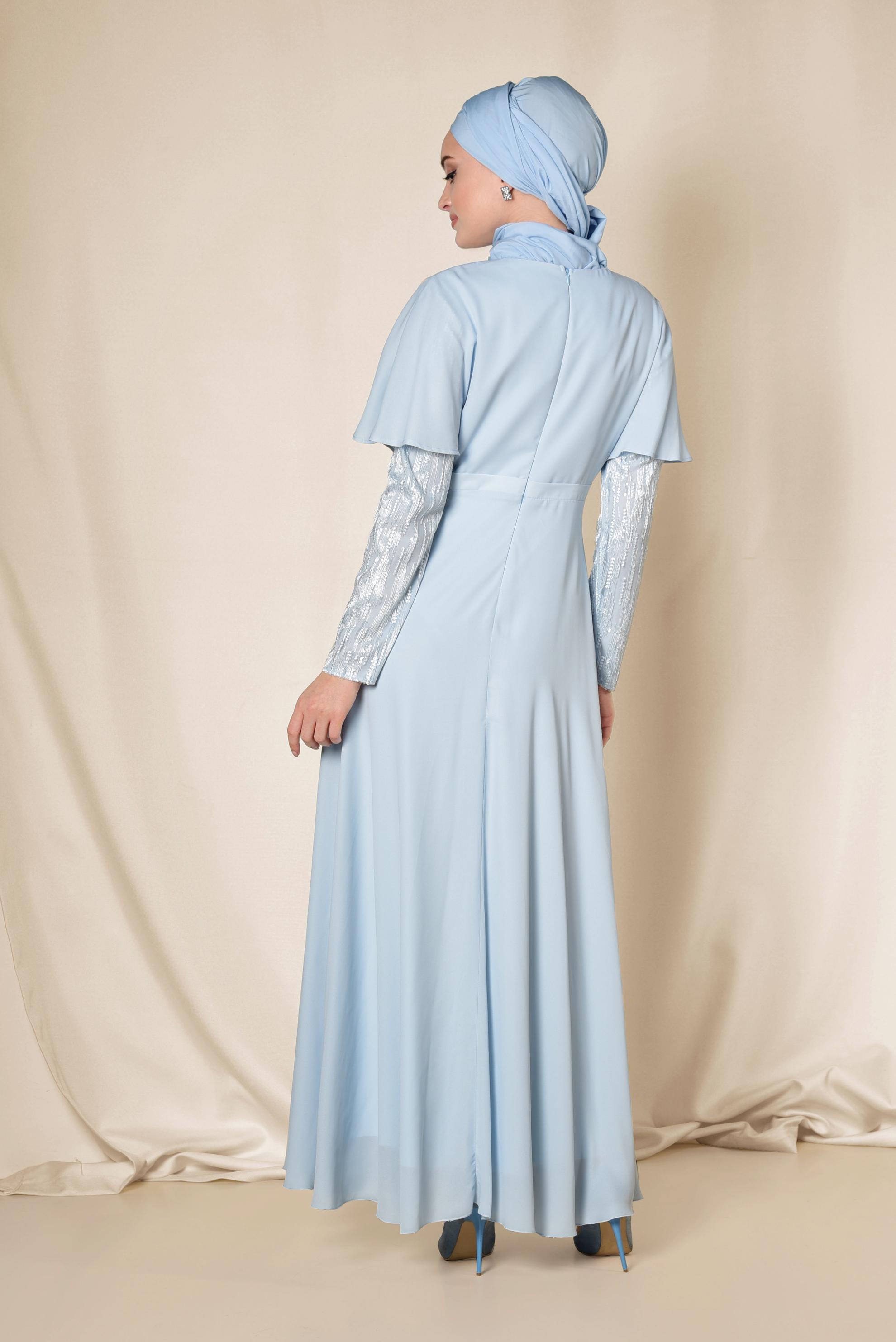 Tesettür giyim MAVİ VOLANLI ŞİFON ELBİSE 4927