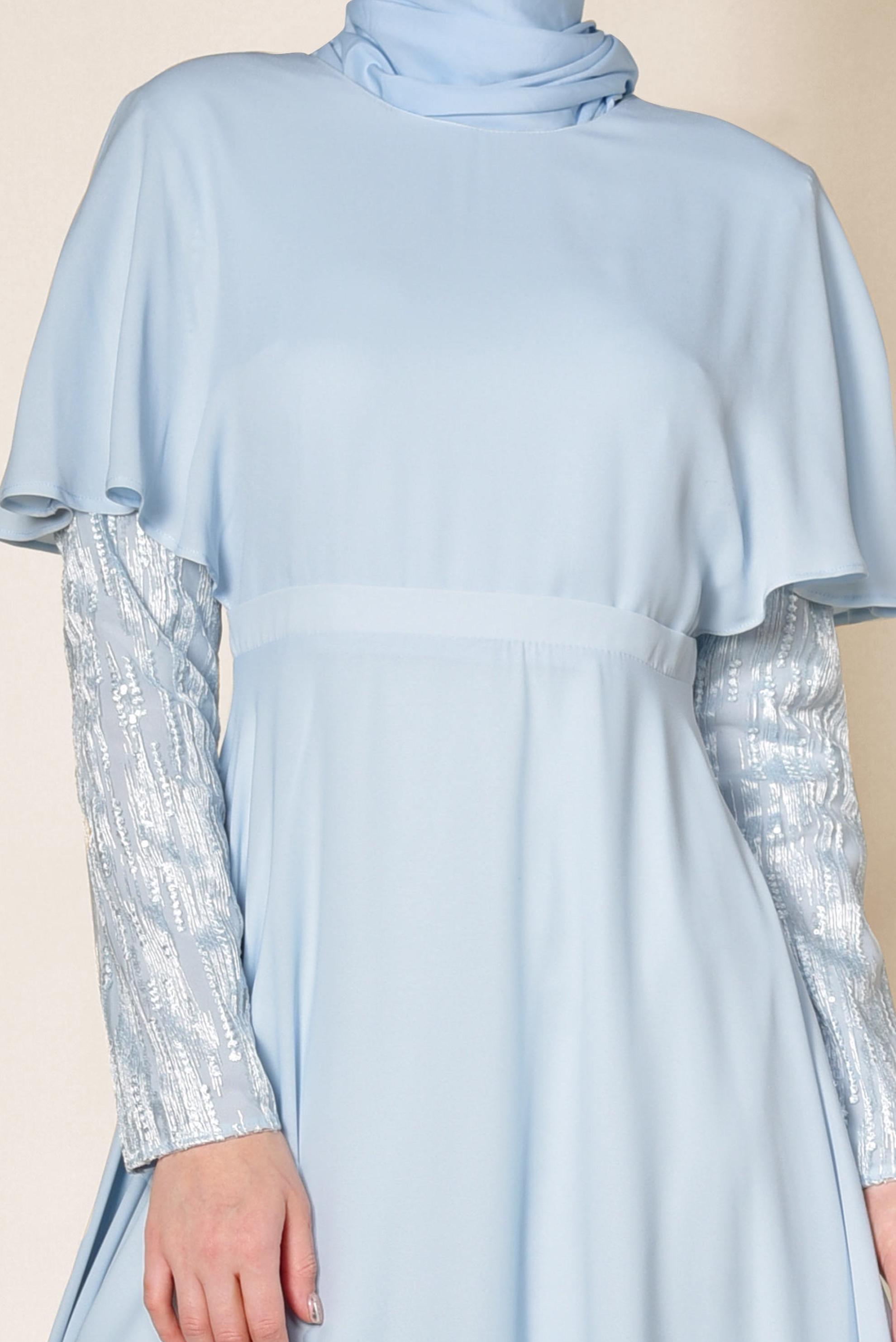 Tesettür giyim MAVİ VOLANLI ŞİFON ELBİSE 4927