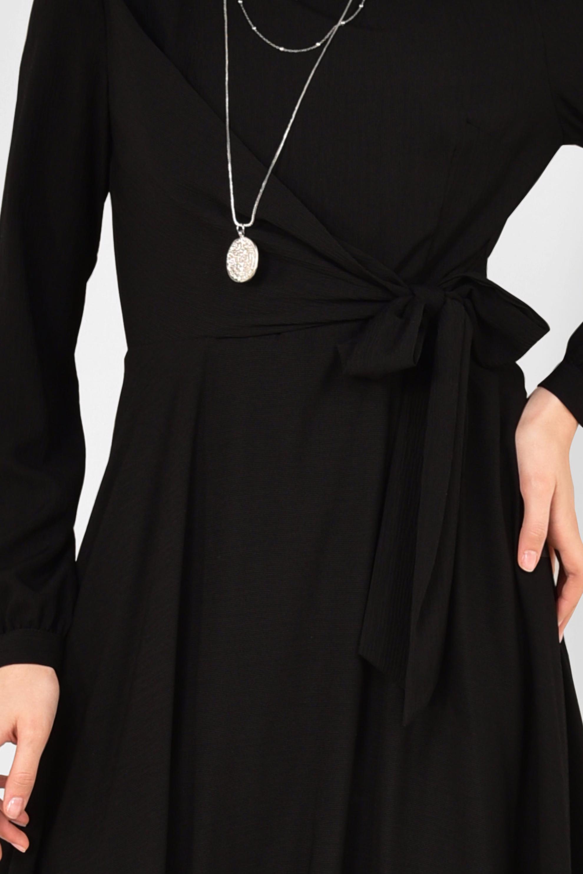 Tesettür giyim SİYAH KUŞAKLI KRUVAZE ELBİSE 4929 