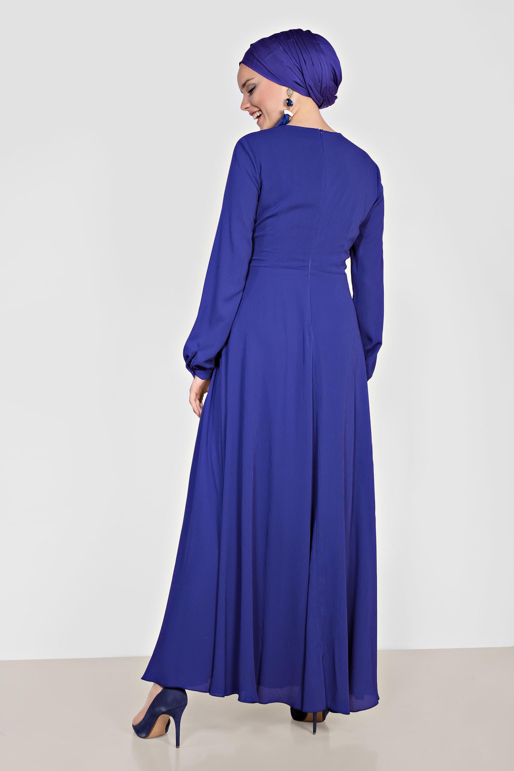 Tesettür giyim LACİVERT KUŞAKLI KRUVAZE ELBİSE 4929 