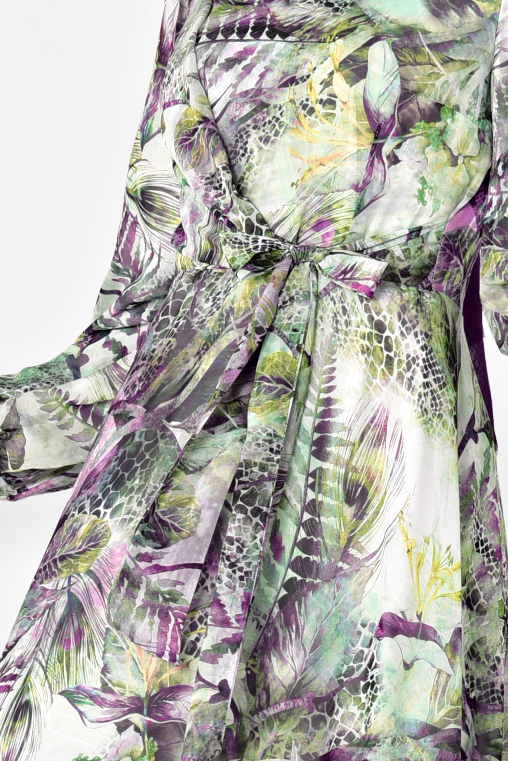 Tesettür giyim MOR FLORAL DESENLİ KUŞAKLI ELBİSE 4930