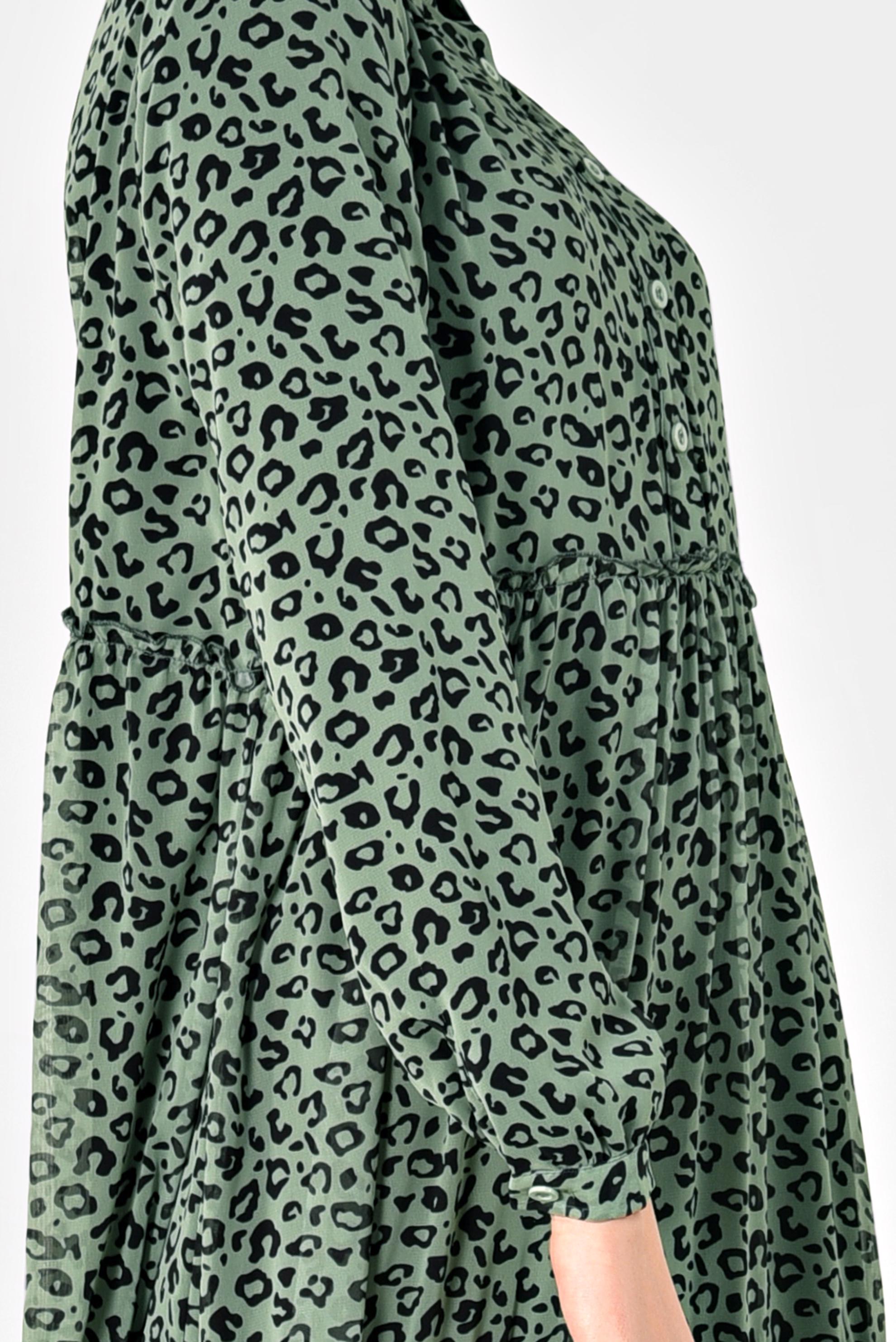 Tesettür giyim YEŞİL DESENLİ VE VOLANLI SALAŞ ELBİSE 4933