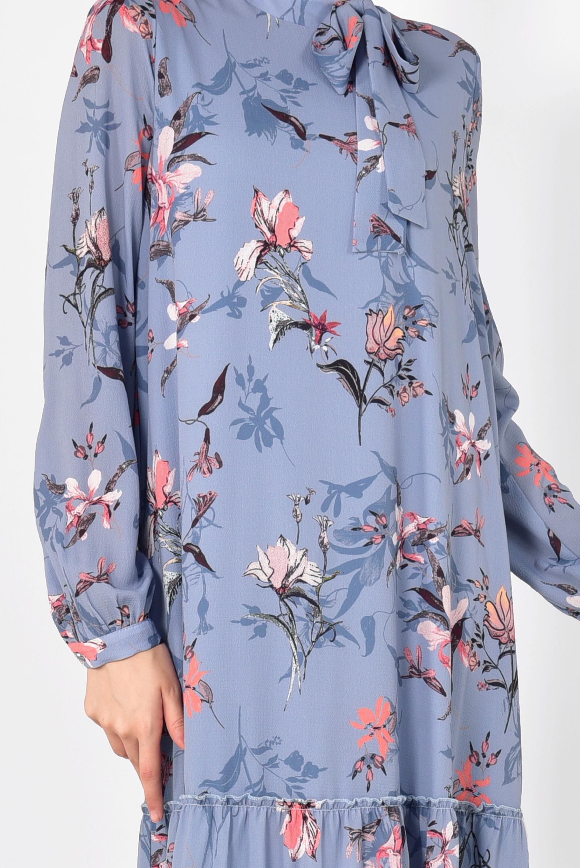 Tesettür giyim MAVİ BOL KESİM ÇİÇEK DESENLİ ELBİSE 4947