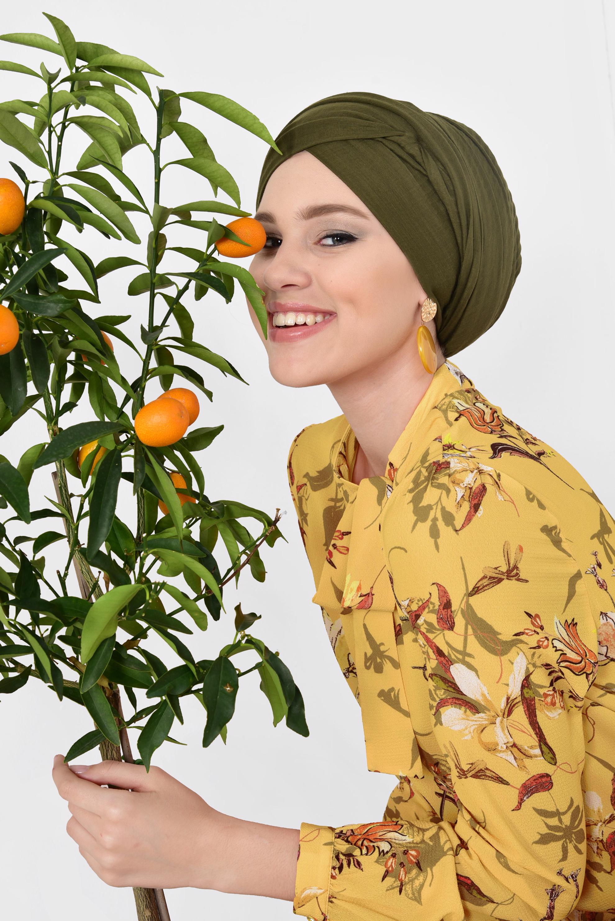 Tesettür giyim SARI BOL KESİM ÇİÇEK DESENLİ ELBİSE 4947