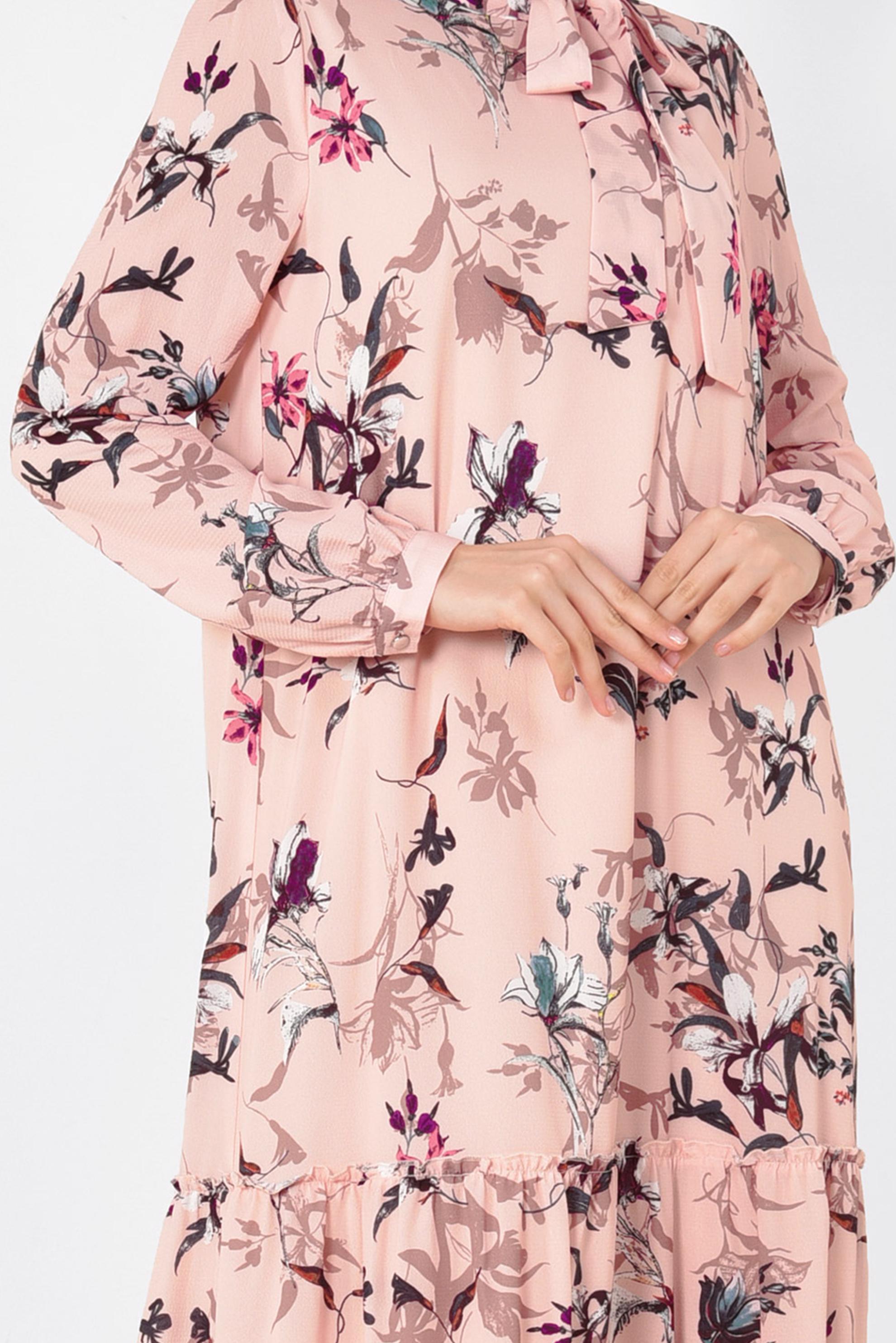 Tesettür giyim PUDRA BOL KESİM ÇİÇEK DESENLİ ELBİSE 4947