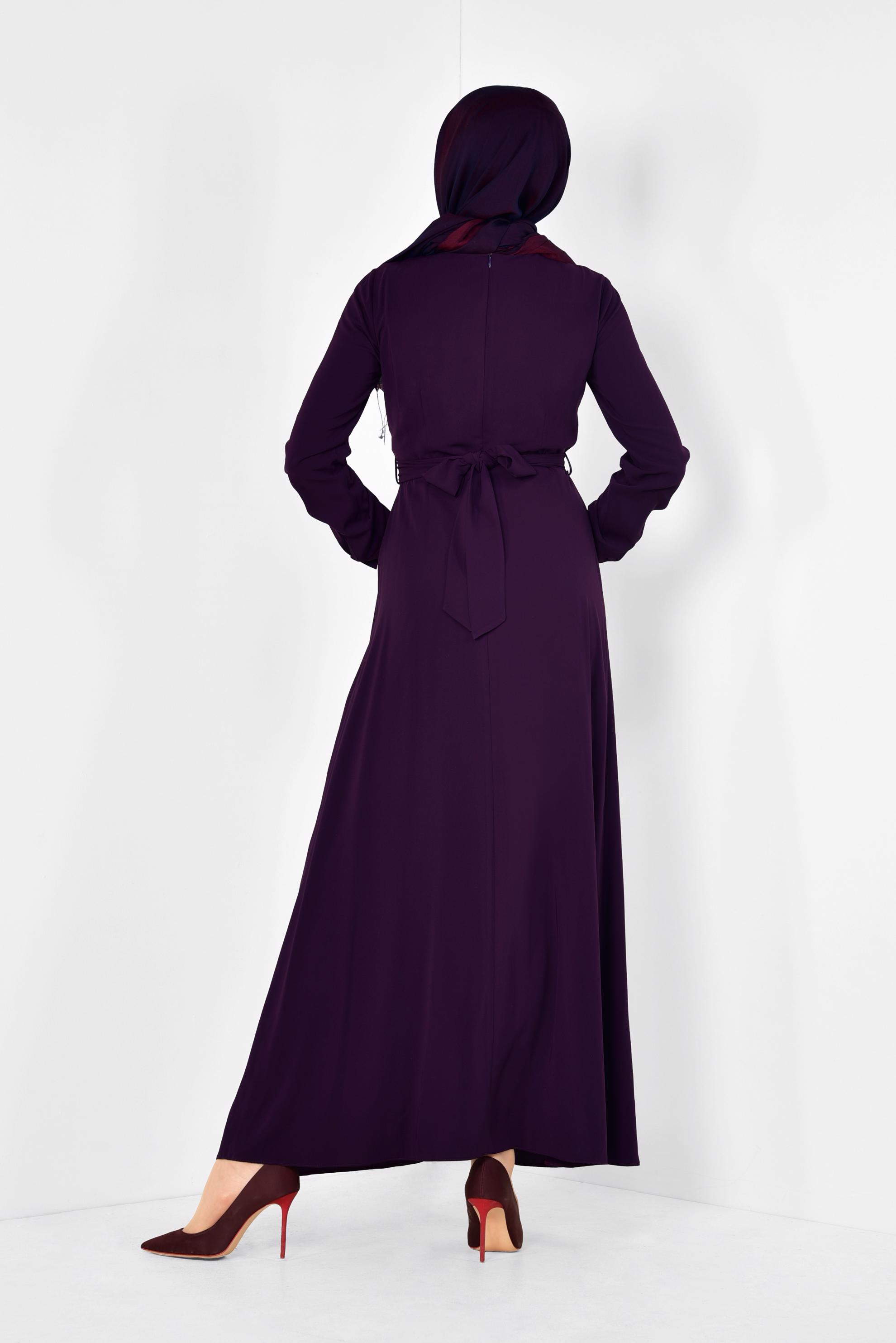 Tesettür giyim MÜRDÜM FERMUARLI VE KUŞAKLI ELBİSE 4948