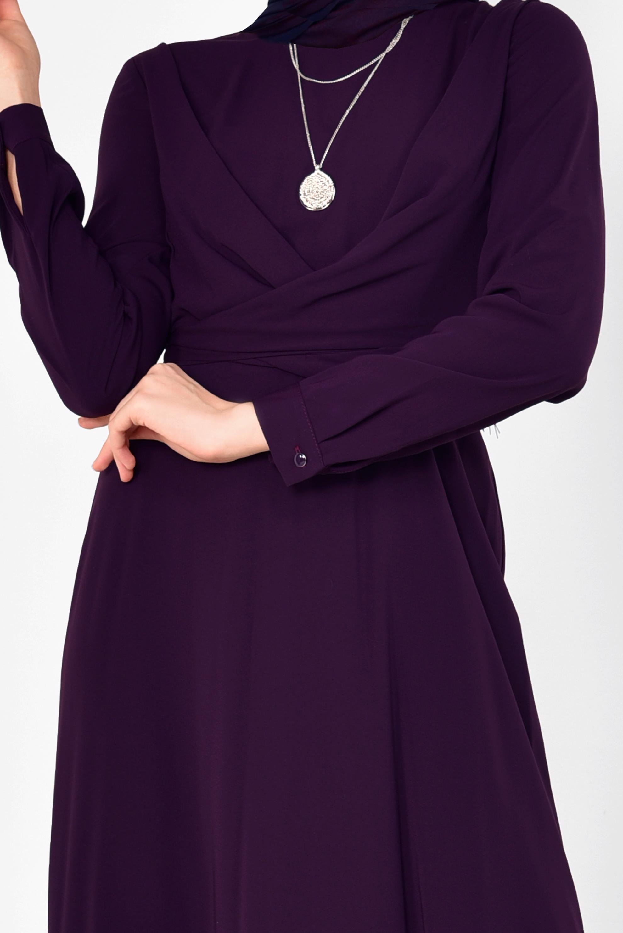 Tesettür giyim MÜRDÜM FERMUARLI VE KUŞAKLI ELBİSE 4948