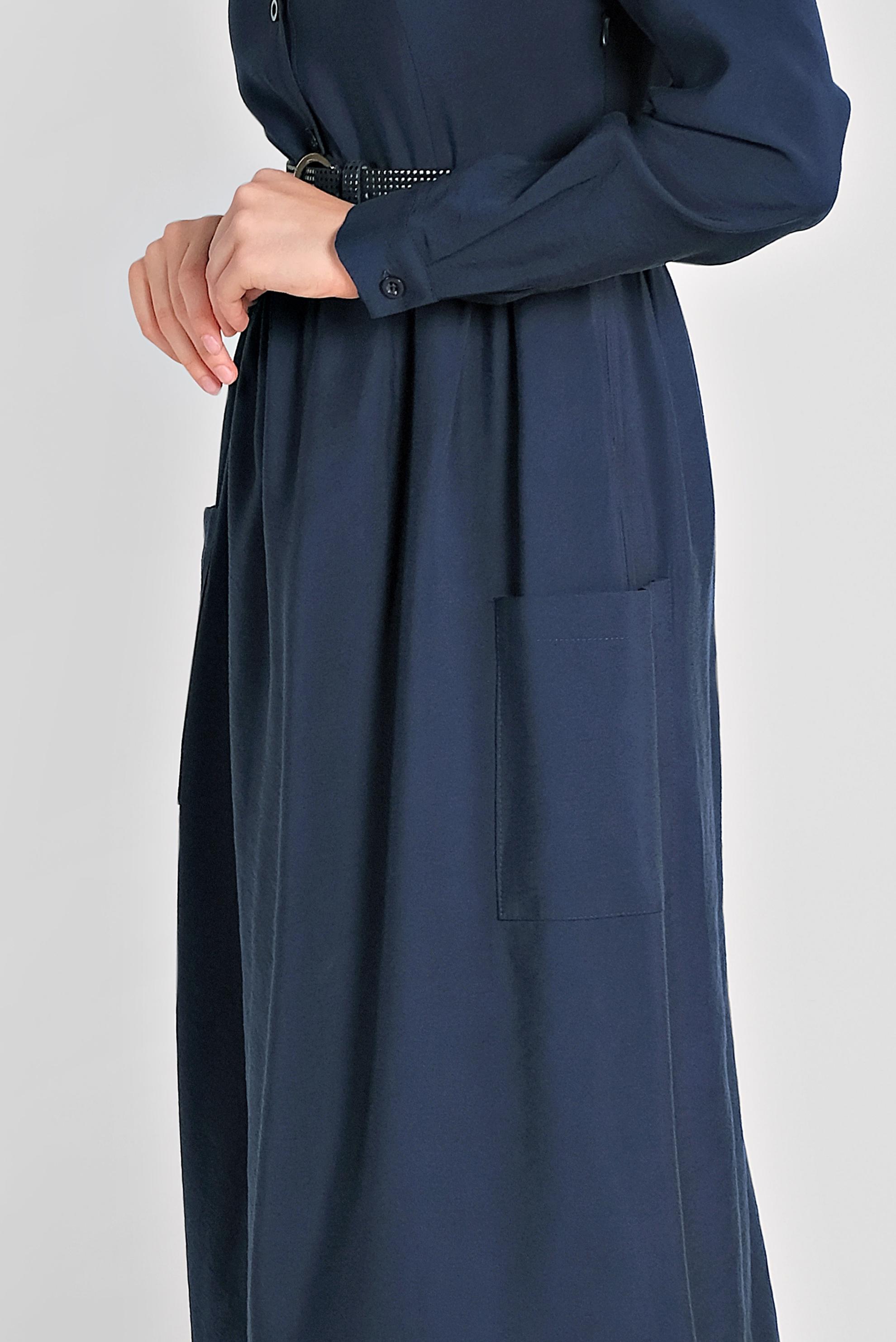 Tesettür giyim LACİVERT CEP VE KEMER DETAYLI ELBİSE 4992 