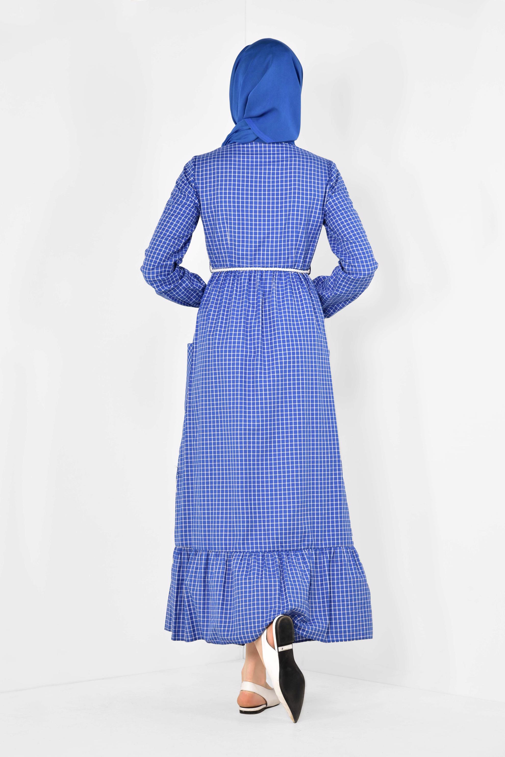 Hijab clothing NAVY BLUE PLAID DRESS 4995 