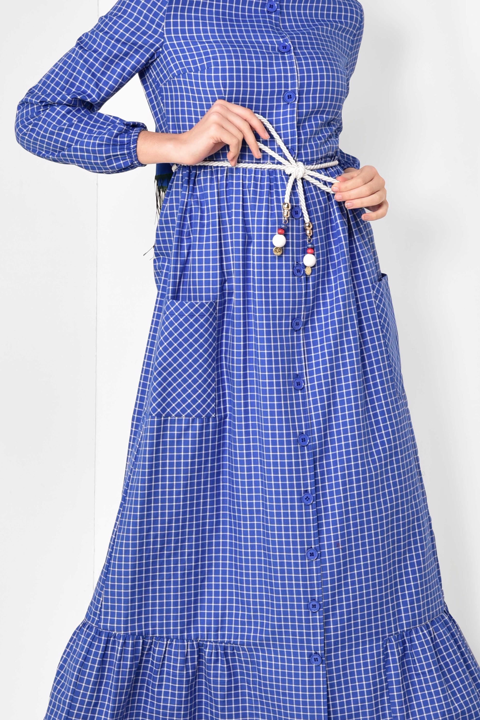 Hijab clothing NAVY BLUE PLAID DRESS 4995 