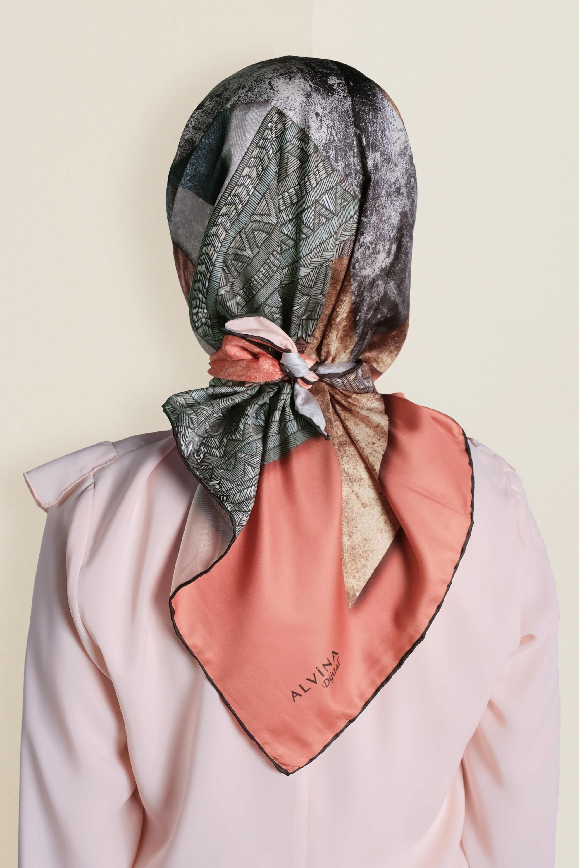 Tesettür giyim TURUNCU 9961-1 ALVİNA DİJİTAL EŞARP