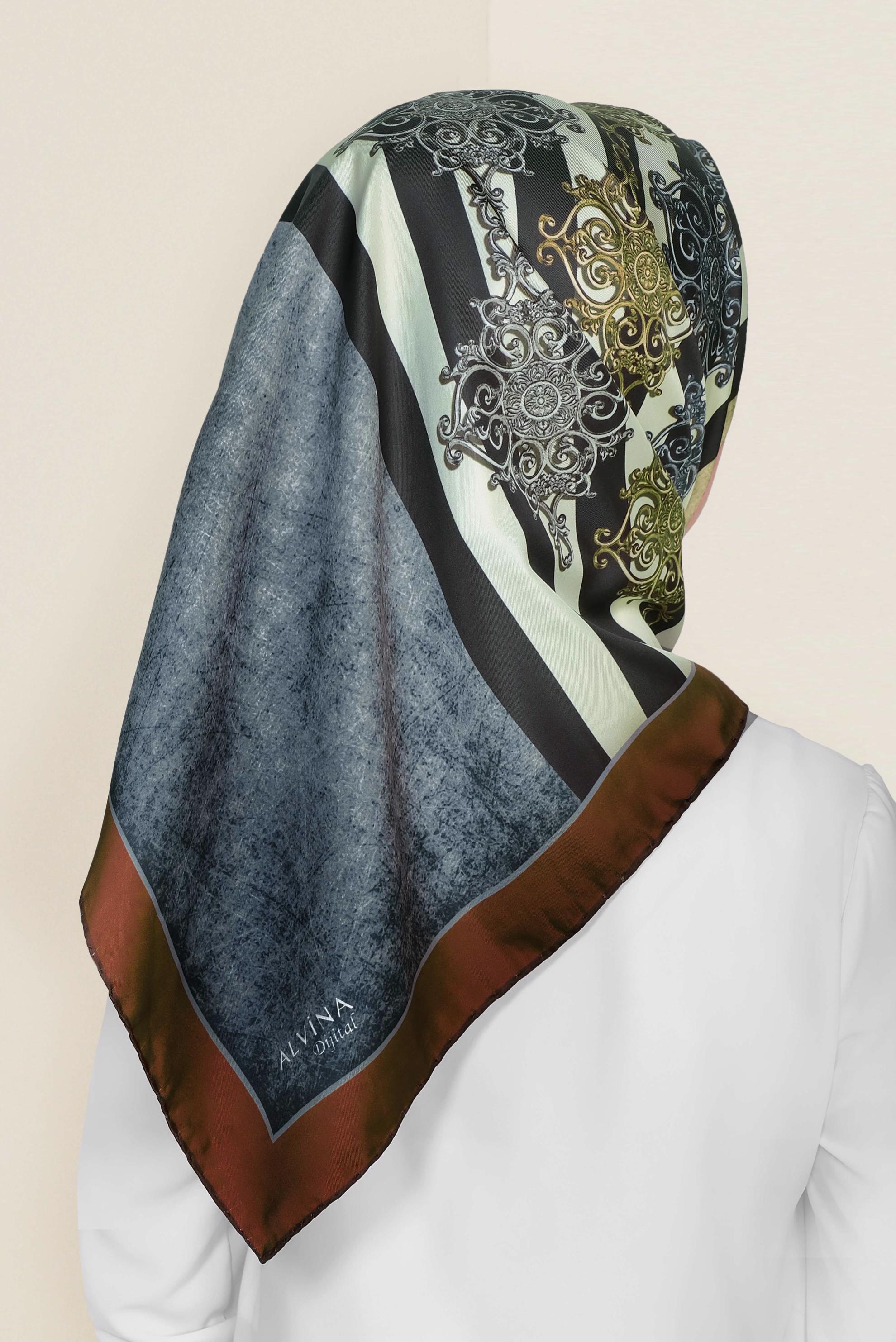 Tesettür giyim GRİ 9962-1 ALVİNA DİJİTAL EŞARP