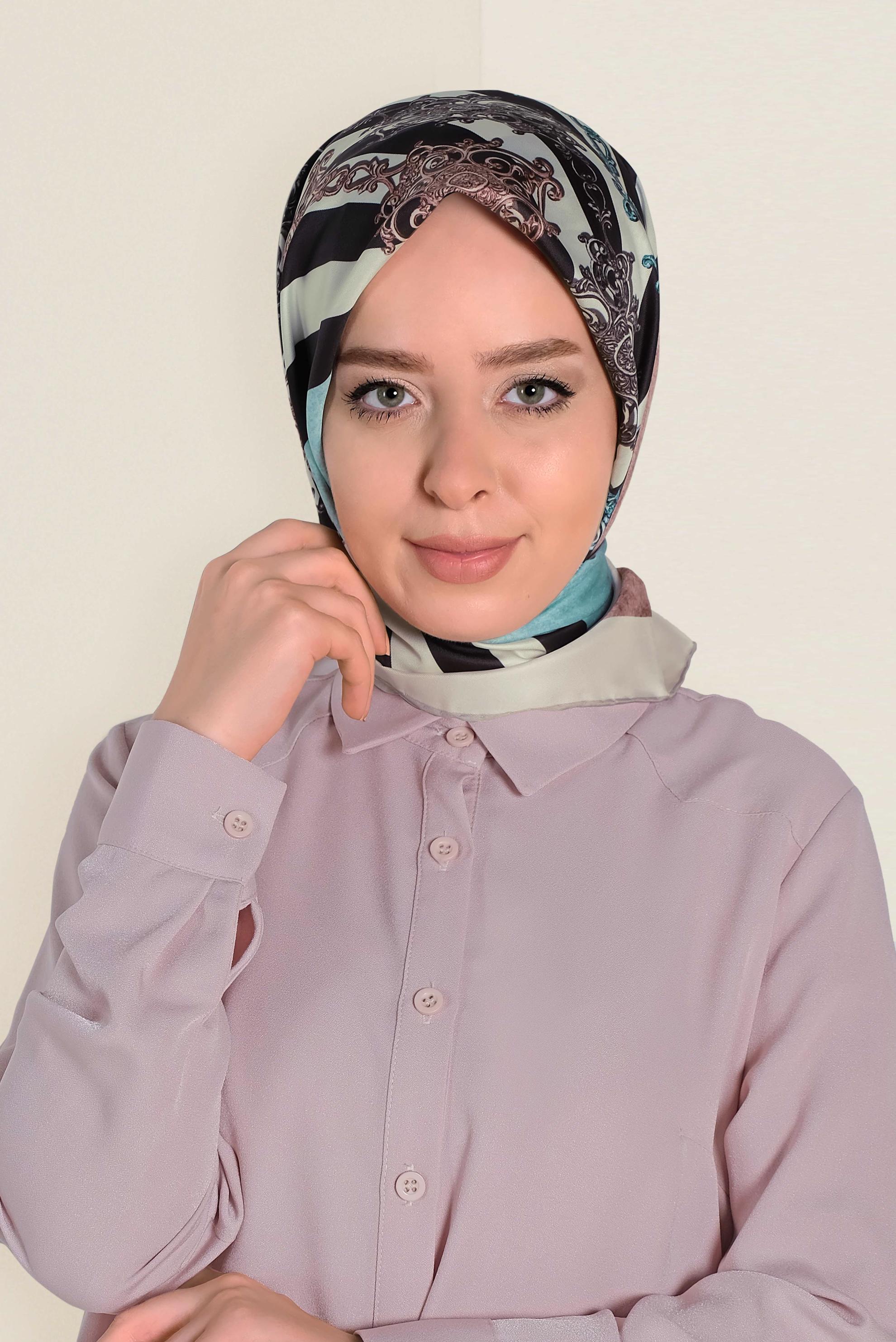 Tesettür giyim YEŞİL 9962-1 ALVİNA DİJİTAL EŞARP