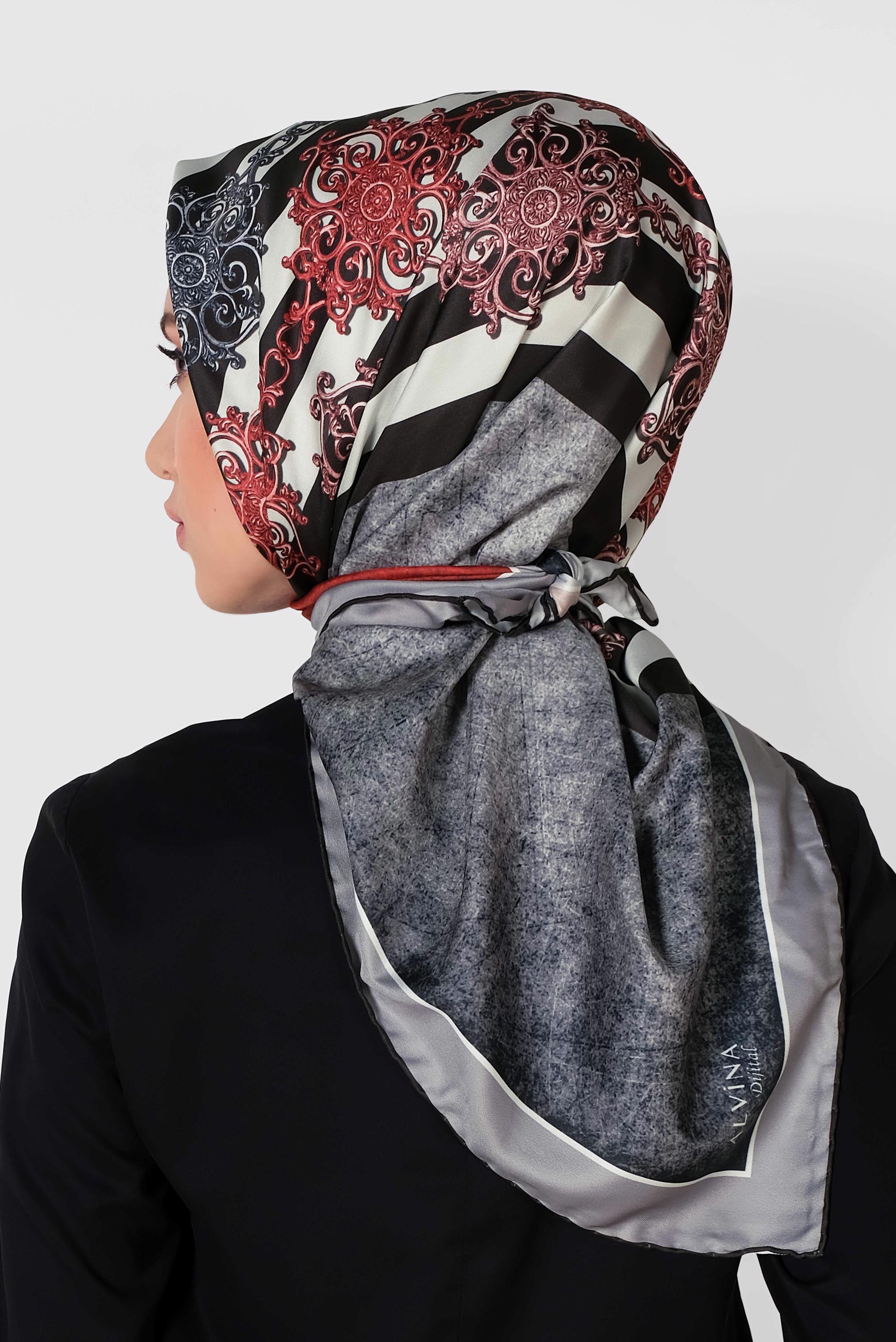 Tesettür giyim GRİ 9962-1 ALVİNA DİJİTAL EŞARP