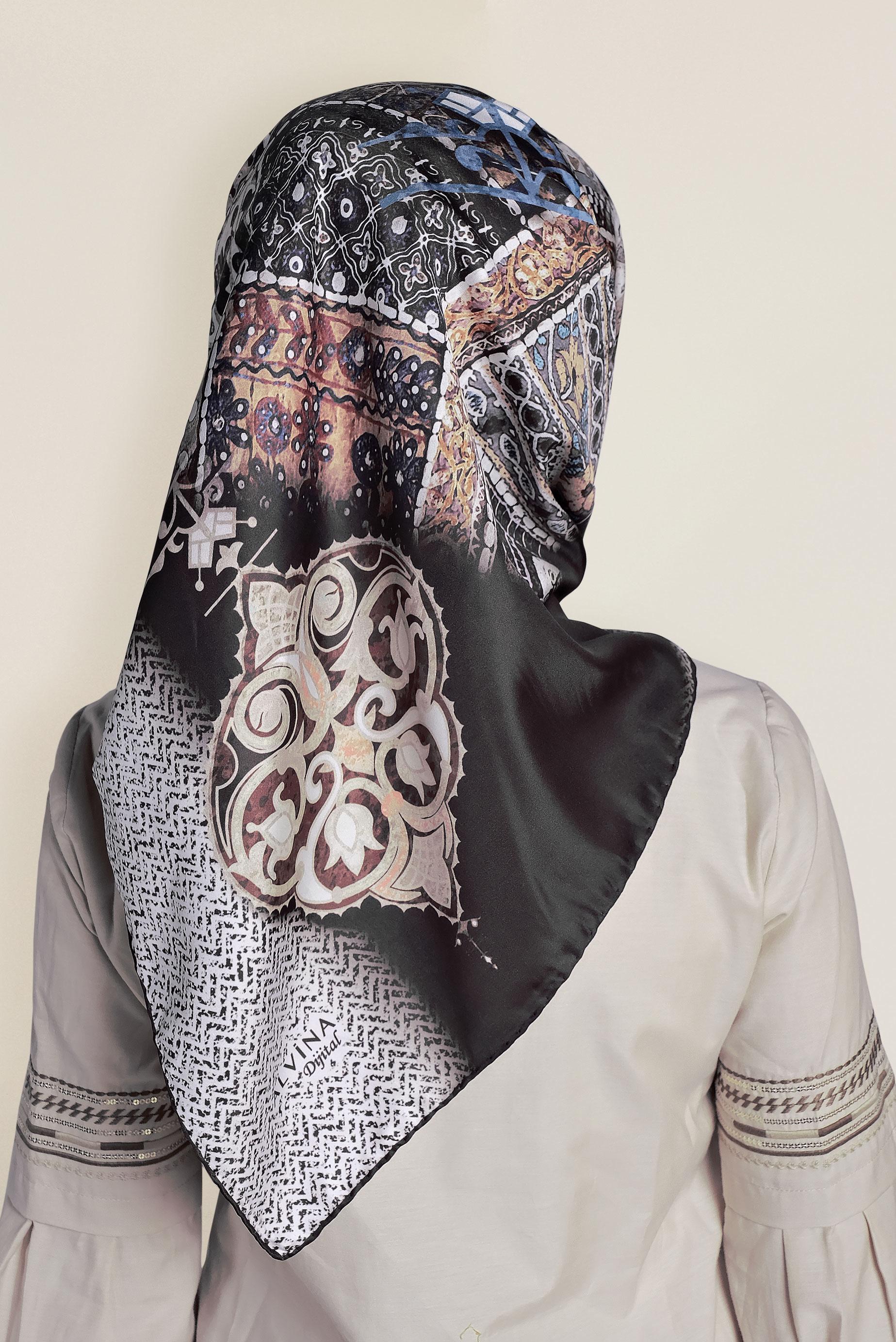 Tesettür giyim SİYAH 9963-1 ALVİNA DİJİTAL EŞARP