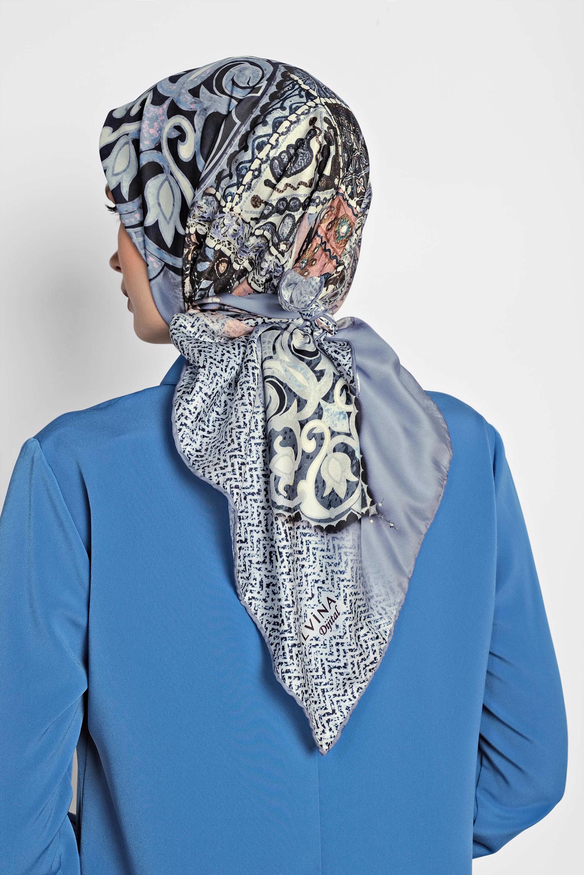 Tesettür giyim MAVİ 9963-1 ALVİNA DİJİTAL EŞARP