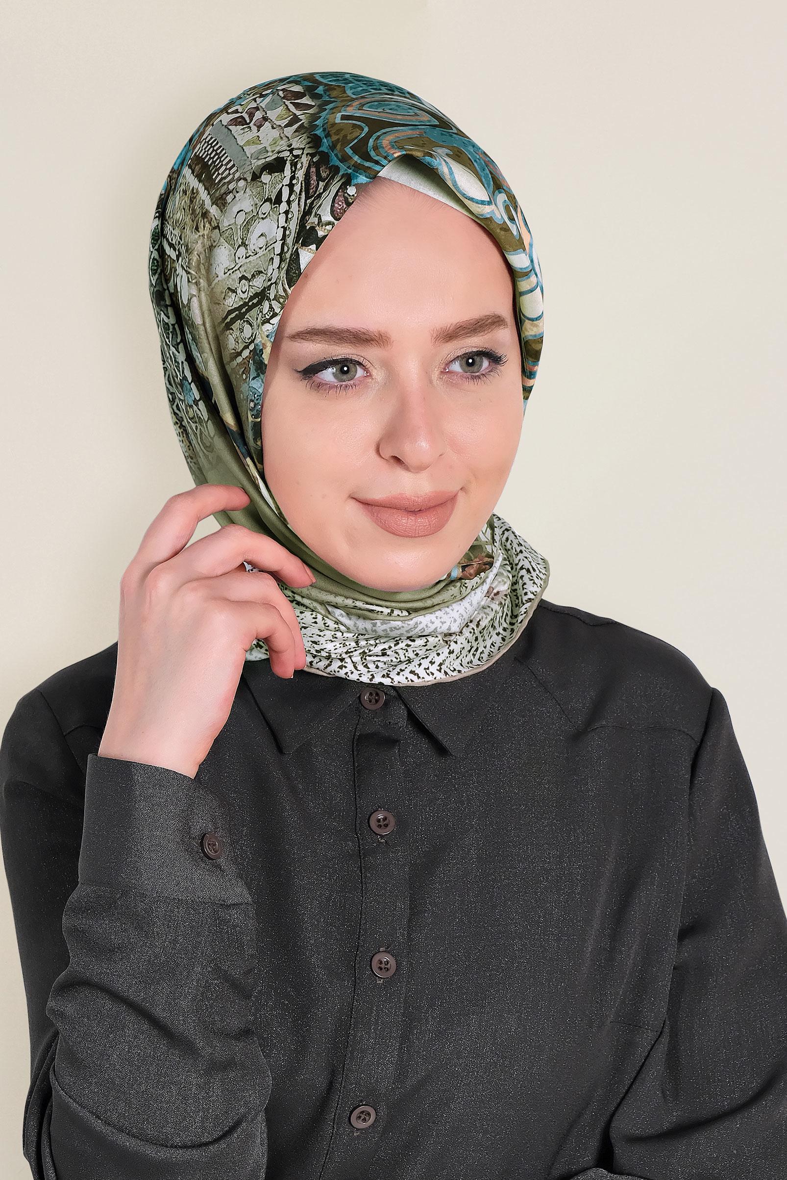 Tesettür giyim HAKİ 9963-1 ALVİNA DİJİTAL EŞARP