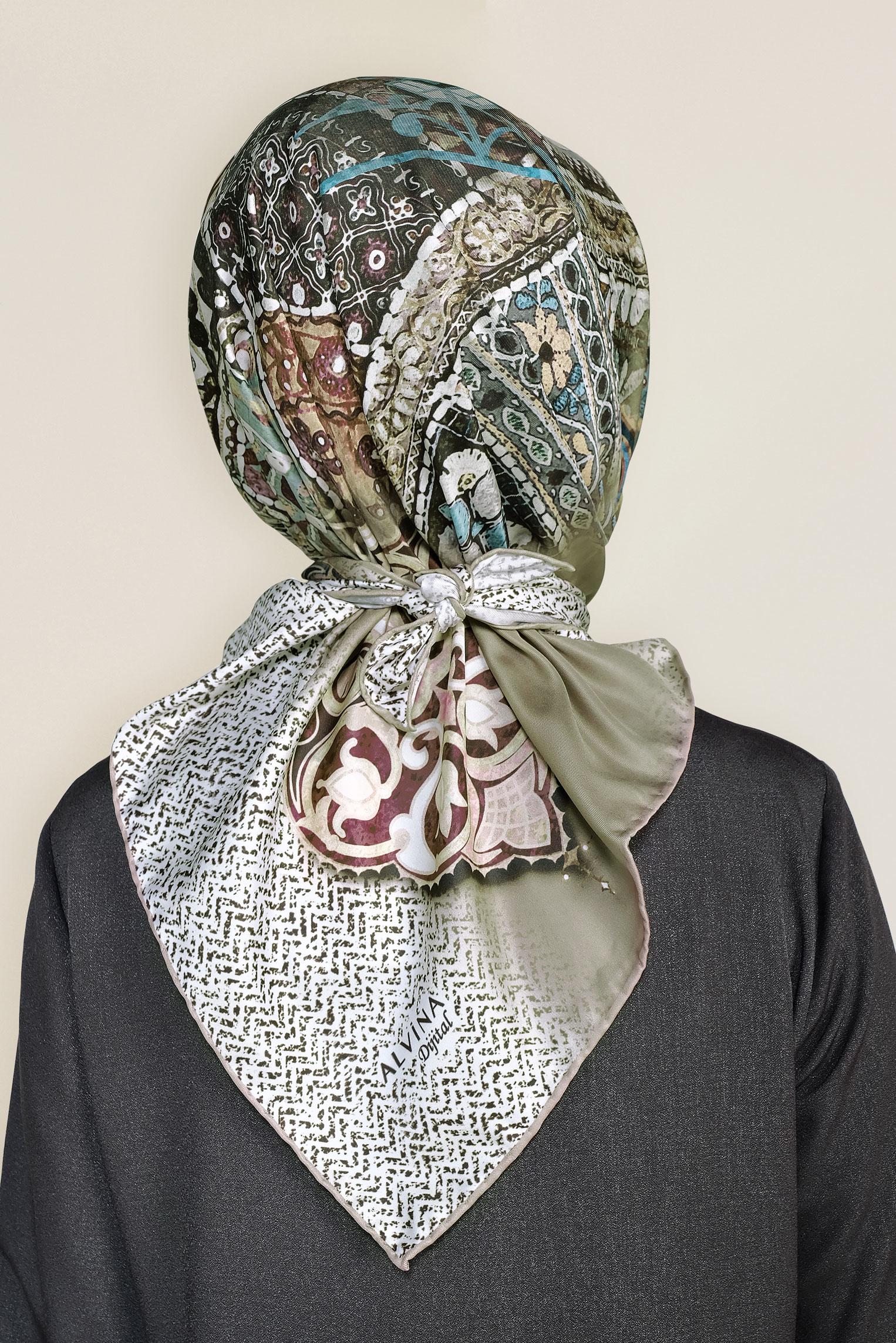 Tesettür giyim HAKİ 9963-1 ALVİNA DİJİTAL EŞARP