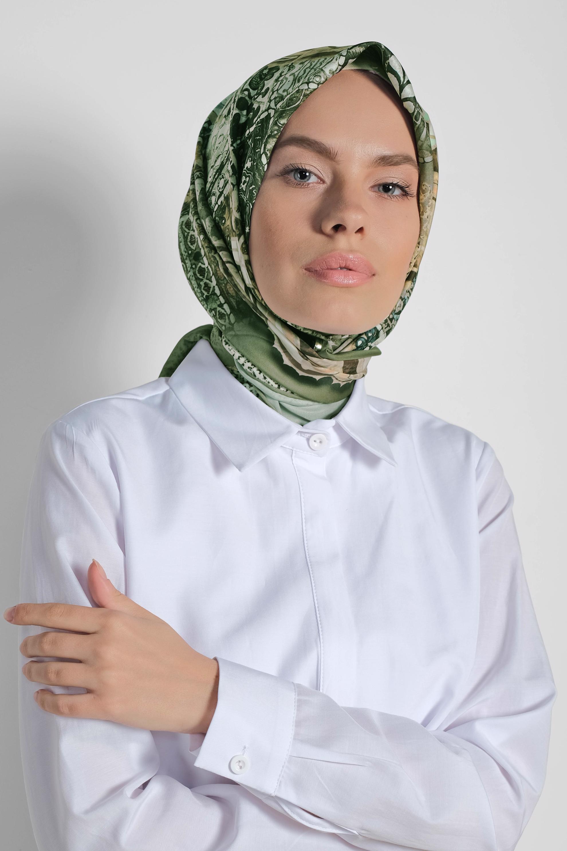 Tesettür giyim YEŞİL 9963-1 ALVİNA DİJİTAL EŞARP