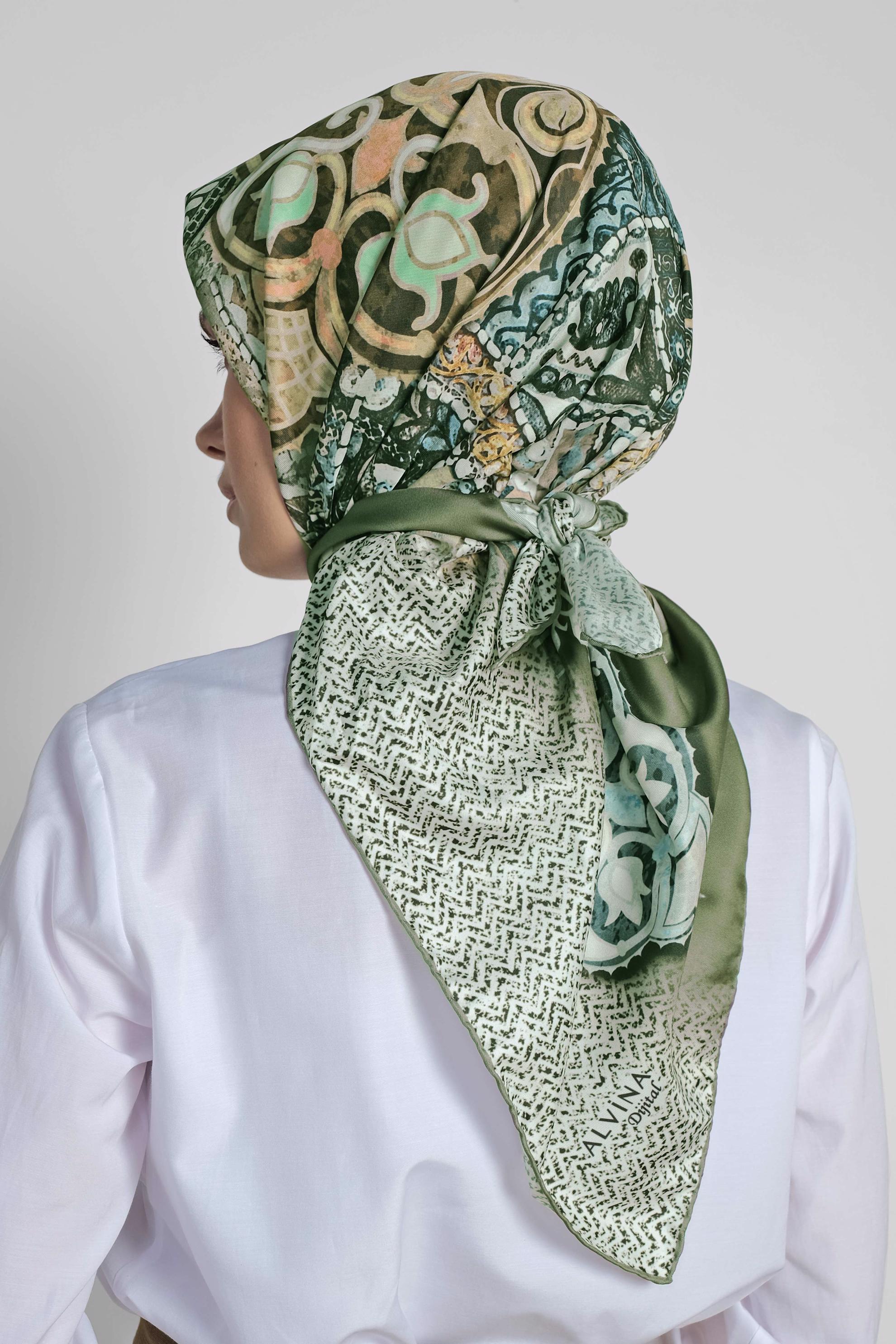 Tesettür giyim YEŞİL 9963-1 ALVİNA DİJİTAL EŞARP