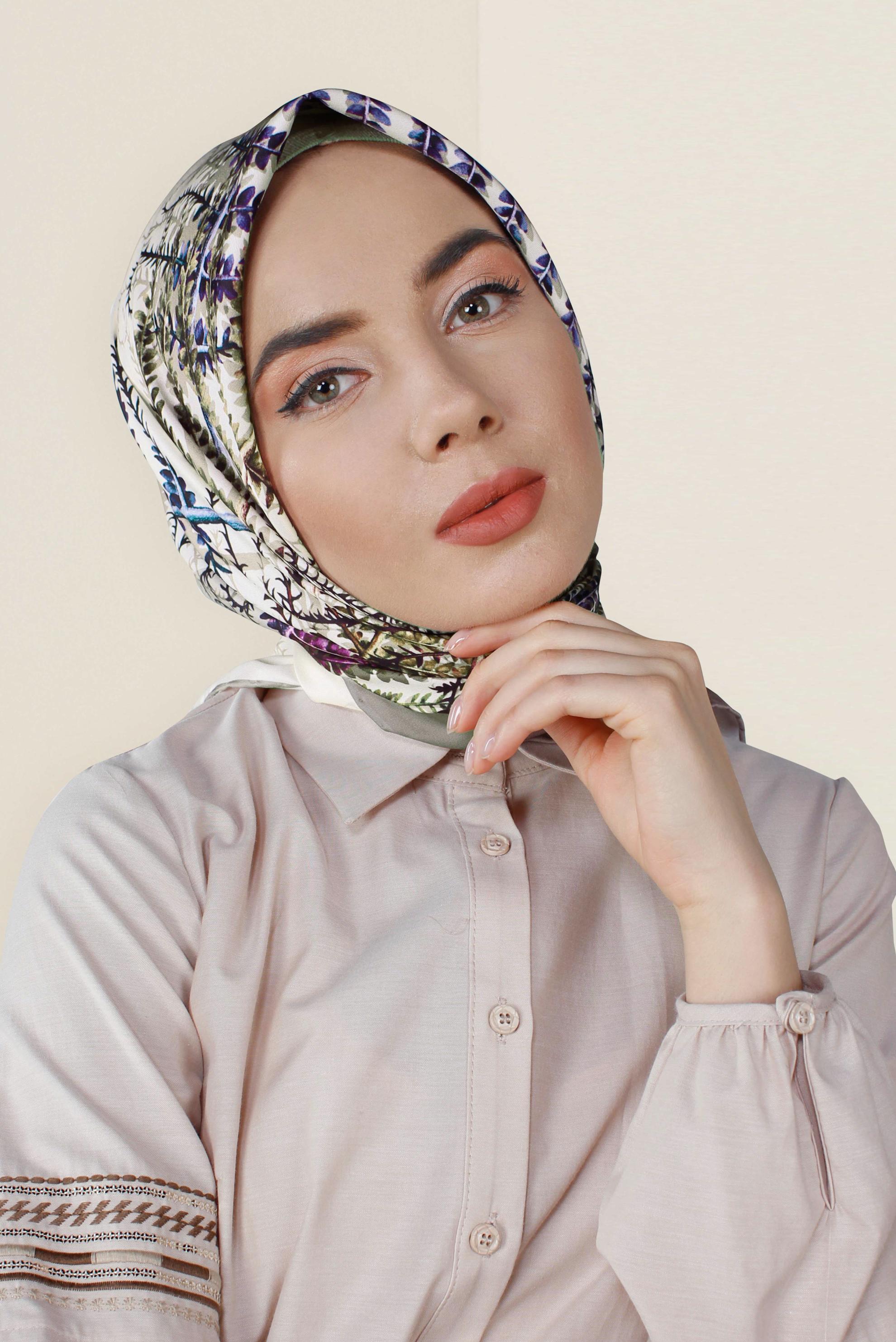 Tesettür giyim VİZON 9966-1 ALVİNA DİJİTAL EŞARP