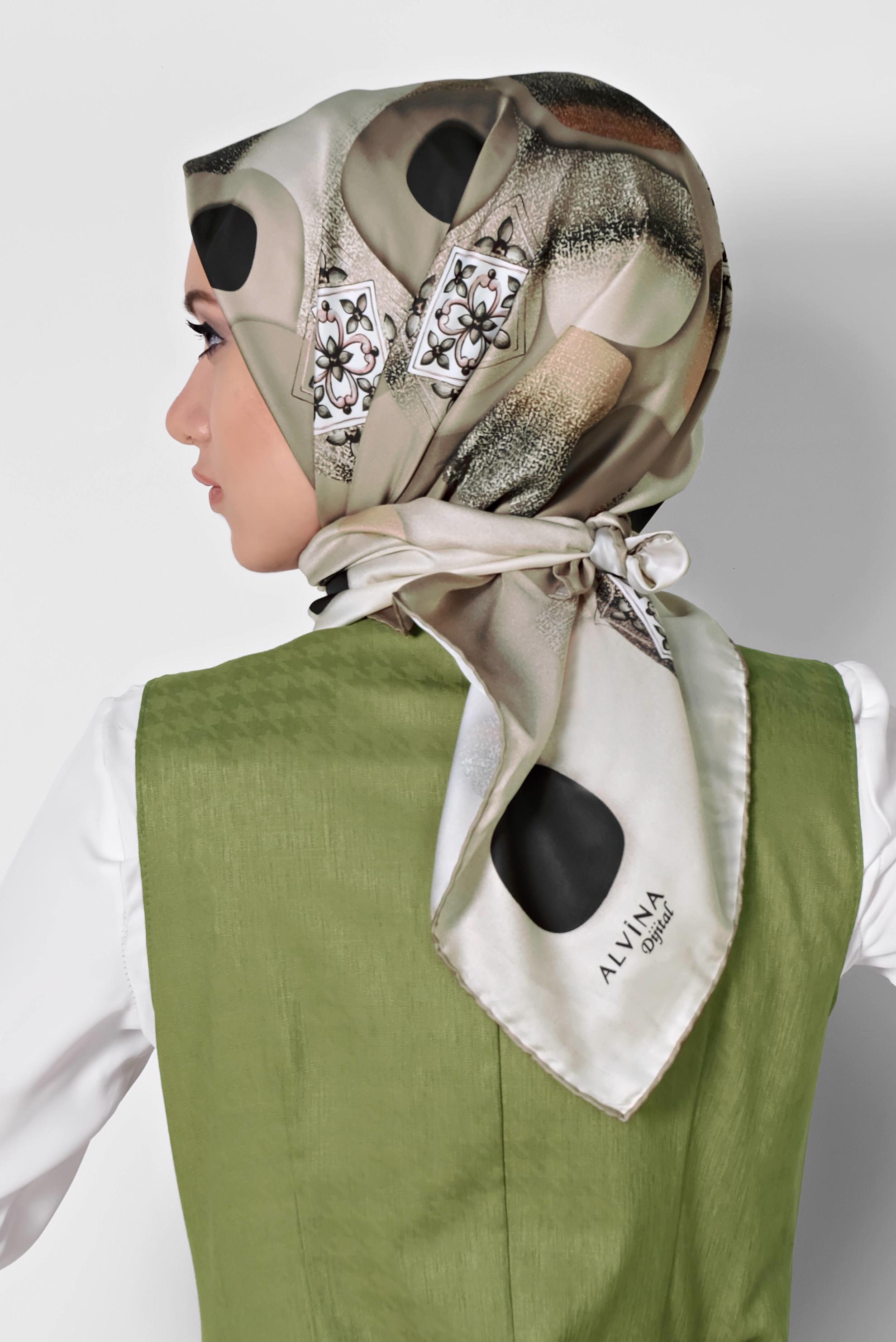 Tesettür giyim VİZON 9968-1 ALVİNA DİJİTAL EŞARP