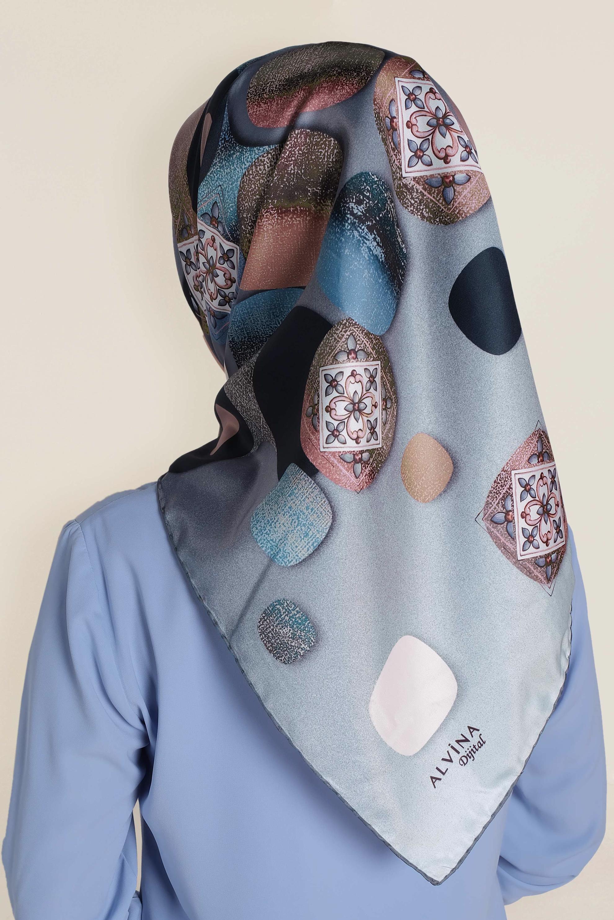 Tesettür giyim GRİ 9968-1 ALVİNA DİJİTAL EŞARP