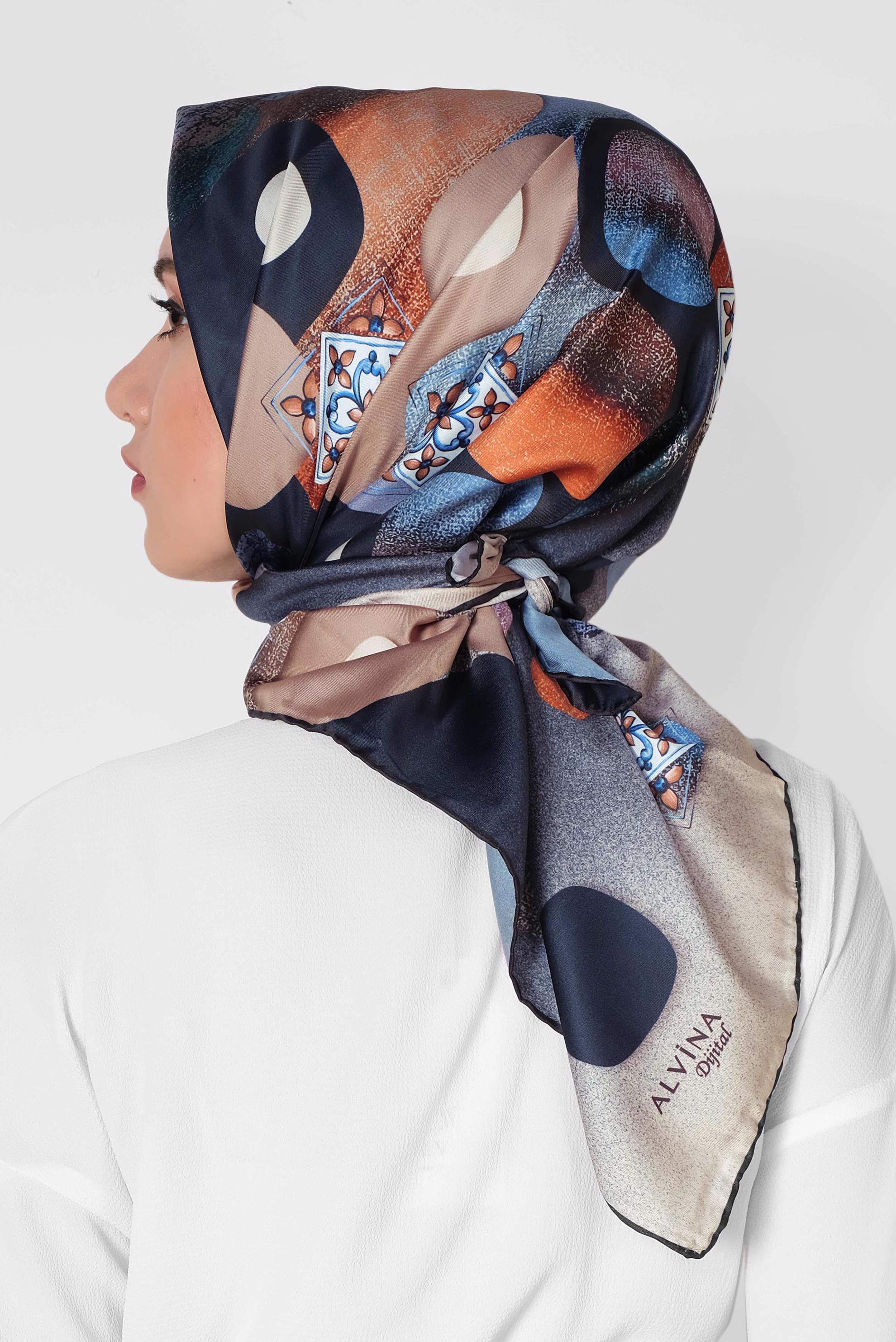 Tesettür giyim LACİVERT 9968-1 ALVİNA DİJİTAL EŞARP