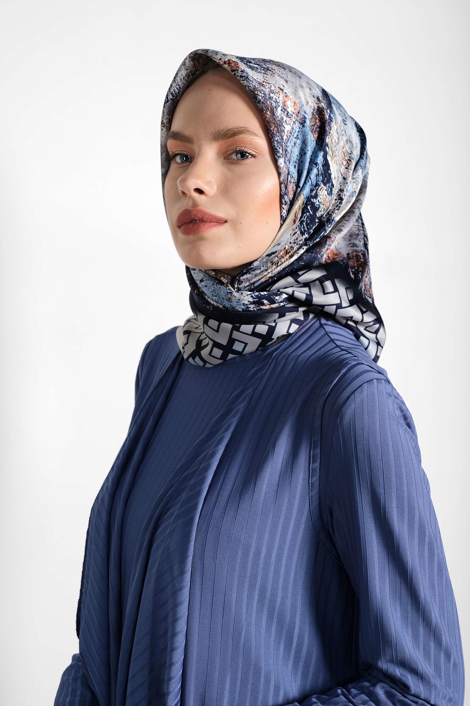 Tesettür giyim LACİVERT 11435-1  ALVİNA DESENLİ EŞARP