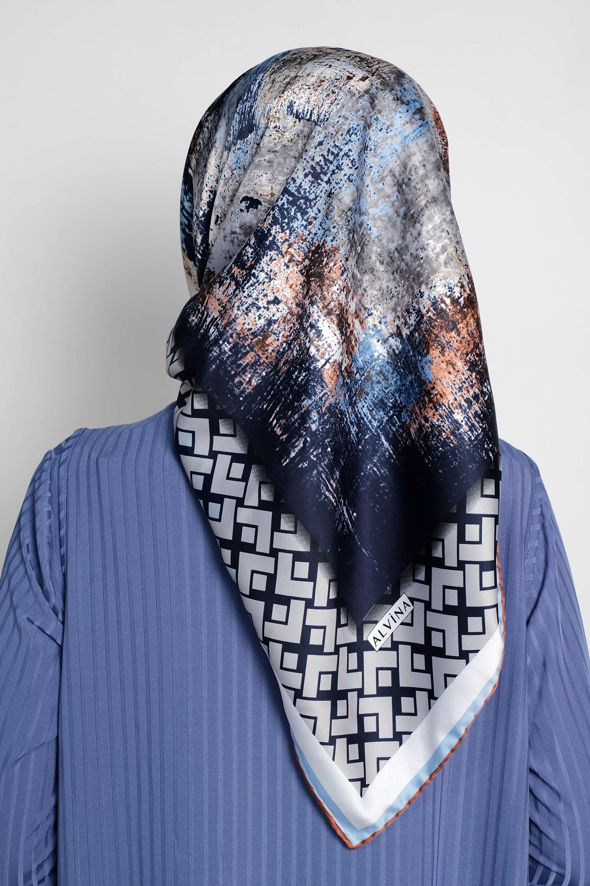 Tesettür giyim LACİVERT 11435-1  ALVİNA DESENLİ EŞARP