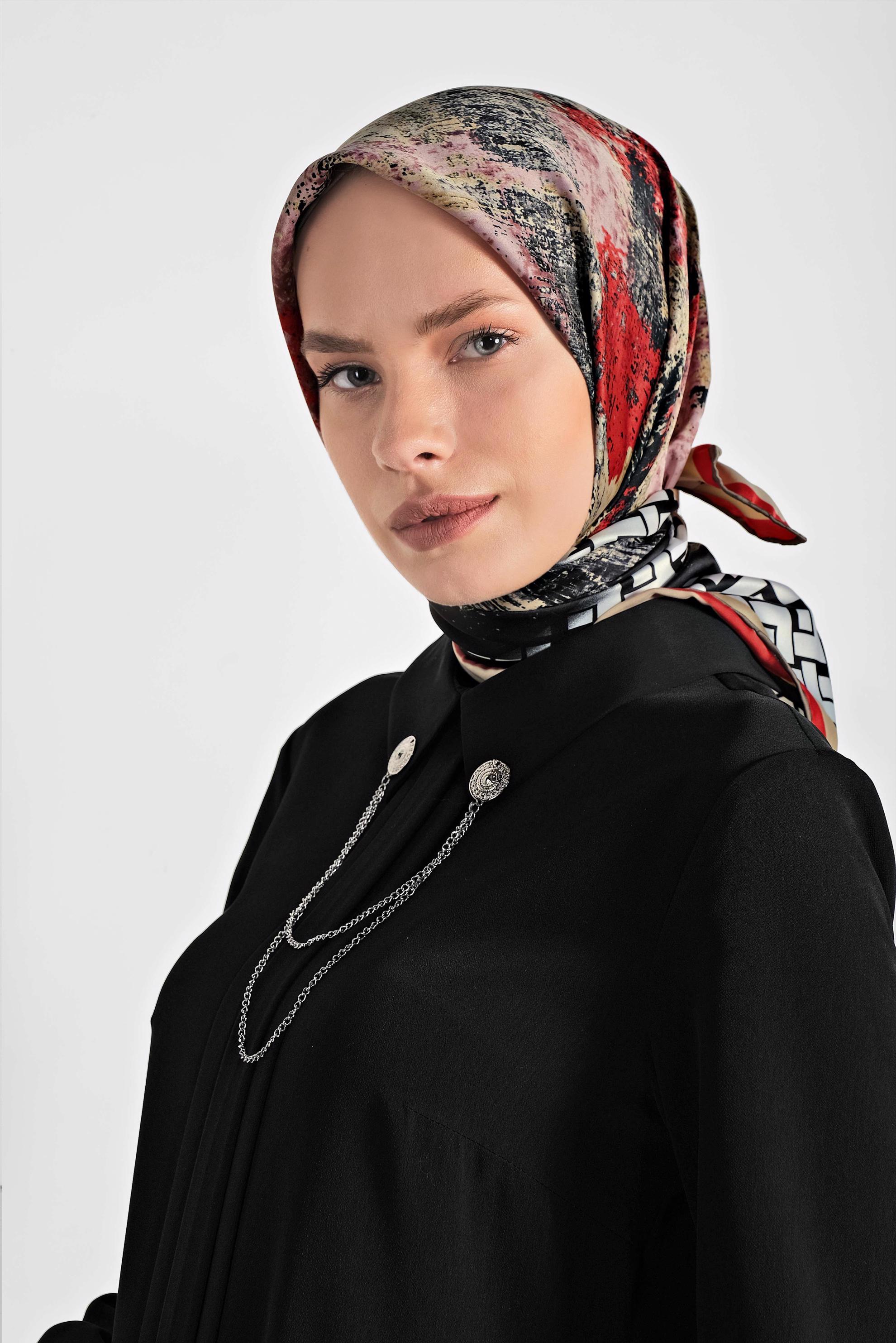 Tesettür giyim SİYAH 11435-1  ALVİNA DESENLİ EŞARP