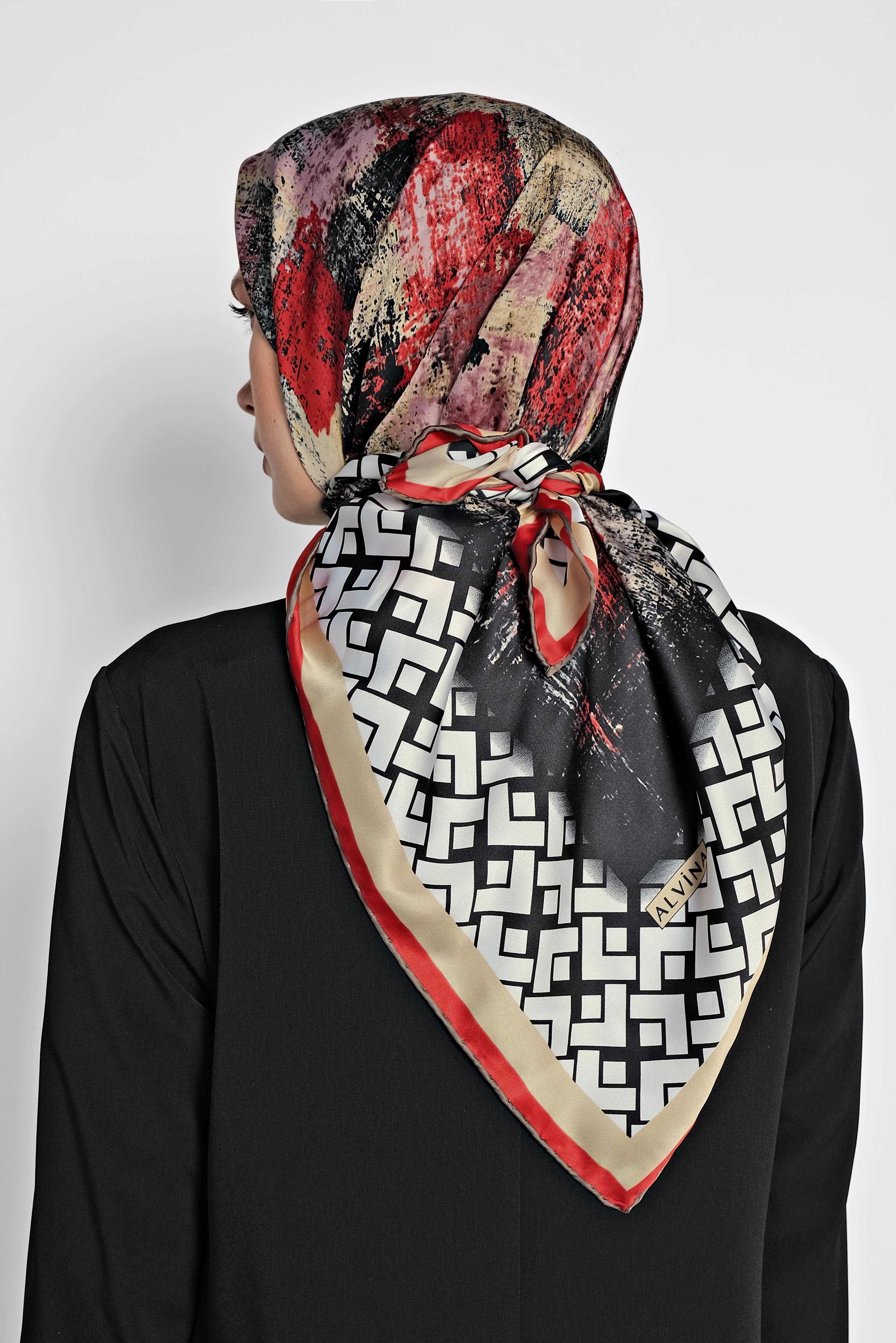 Tesettür giyim SİYAH 11435-1  ALVİNA DESENLİ EŞARP