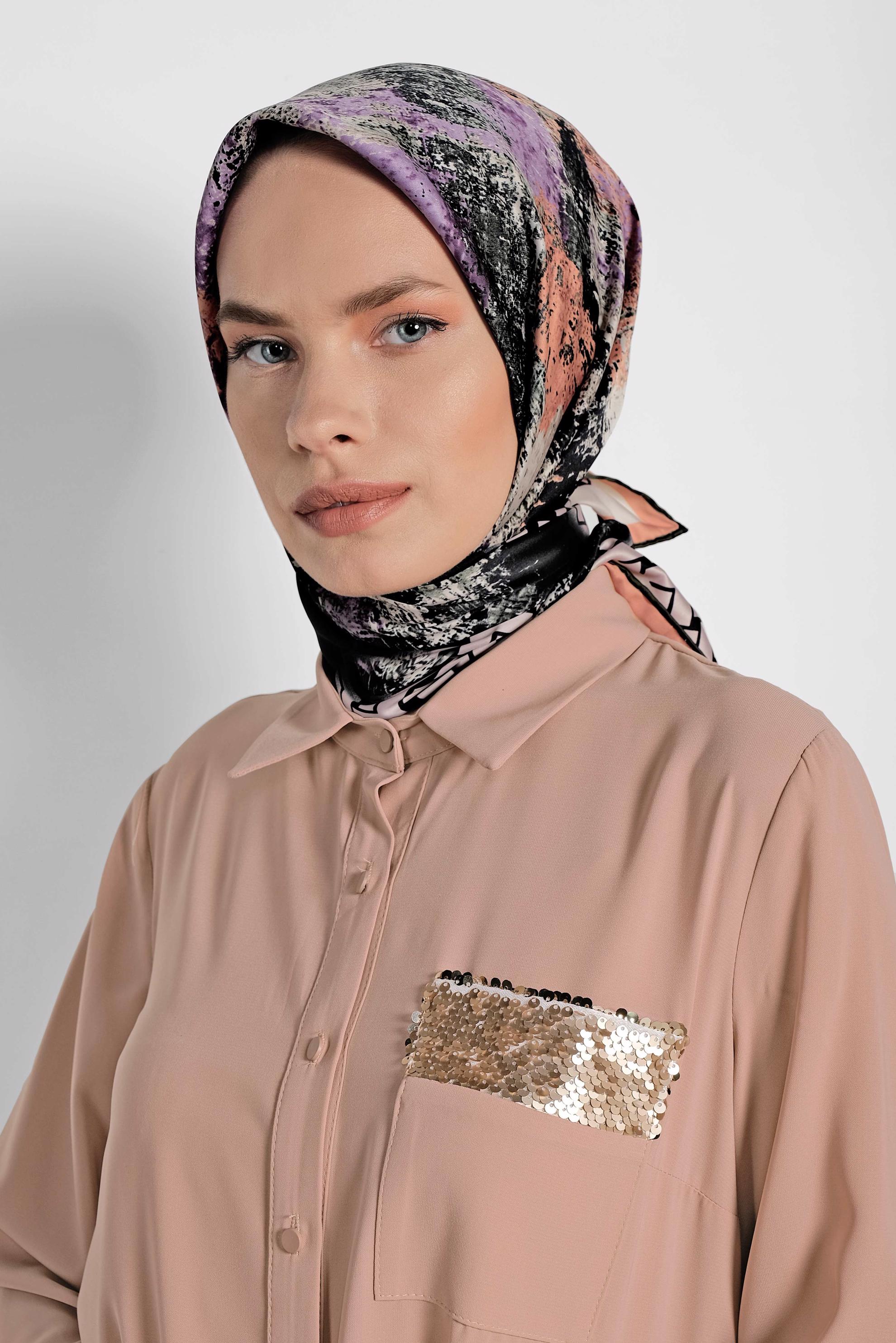 Tesettür giyim SİYAH 11435-1  ALVİNA DESENLİ EŞARP