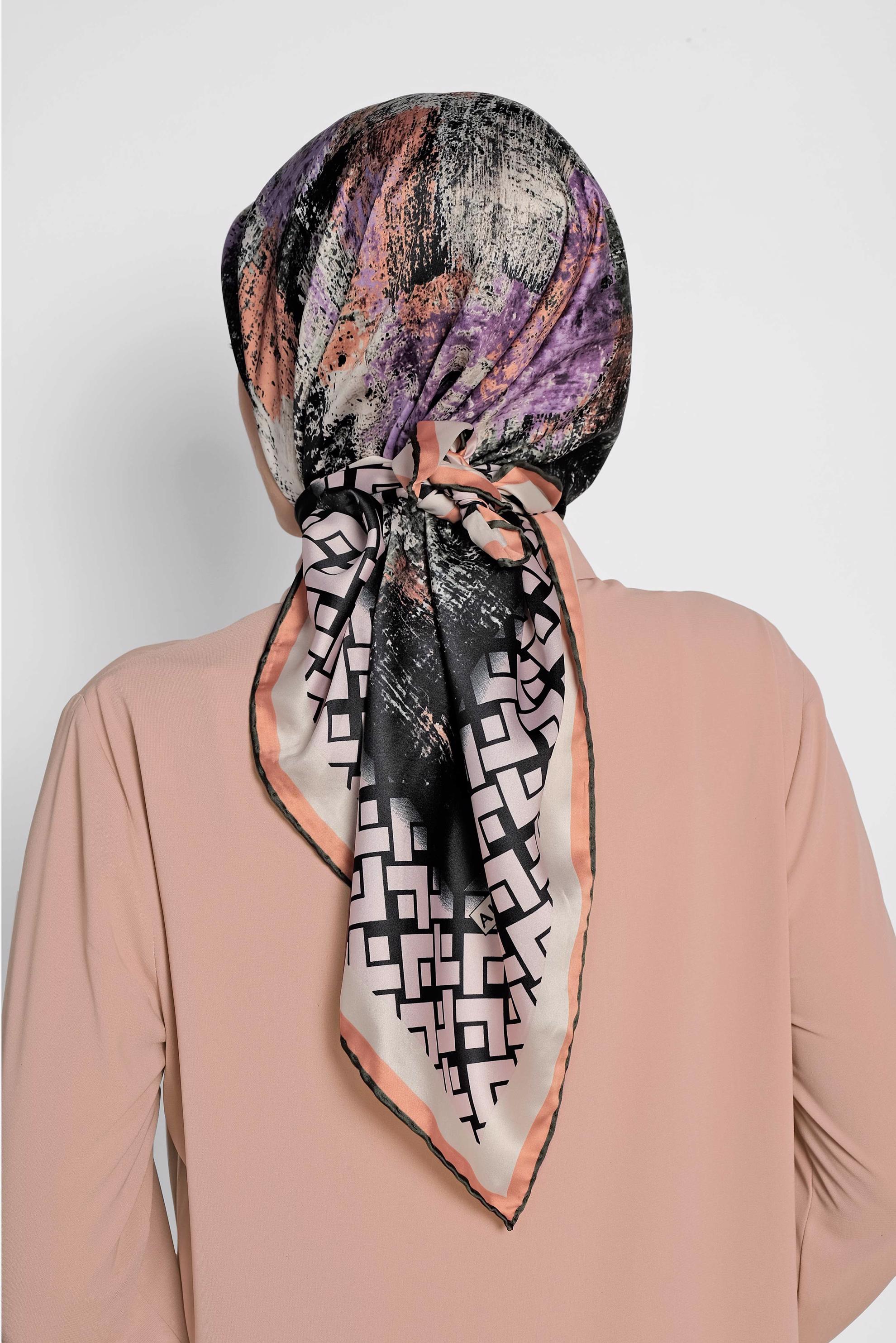 Tesettür giyim SİYAH 11435-1  ALVİNA DESENLİ EŞARP