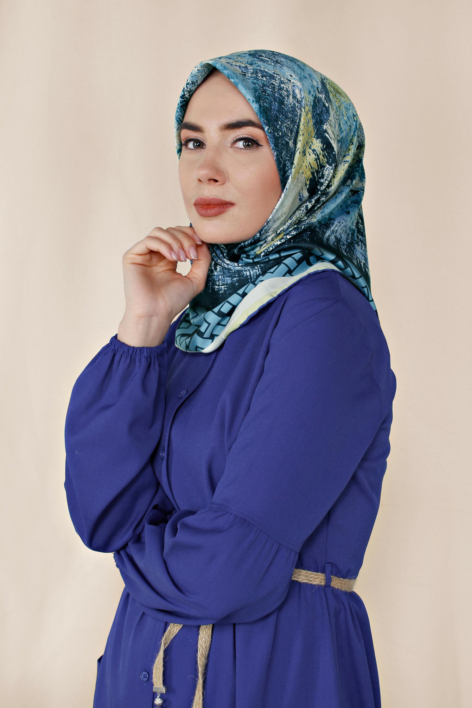 Tesettür giyim LACİVERT 11435-1  ALVİNA DESENLİ EŞARP