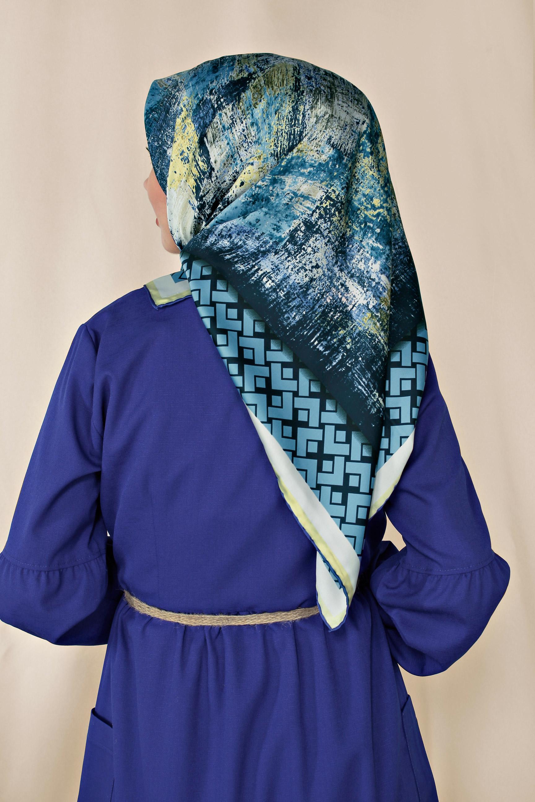 Tesettür giyim LACİVERT 11435-1  ALVİNA DESENLİ EŞARP