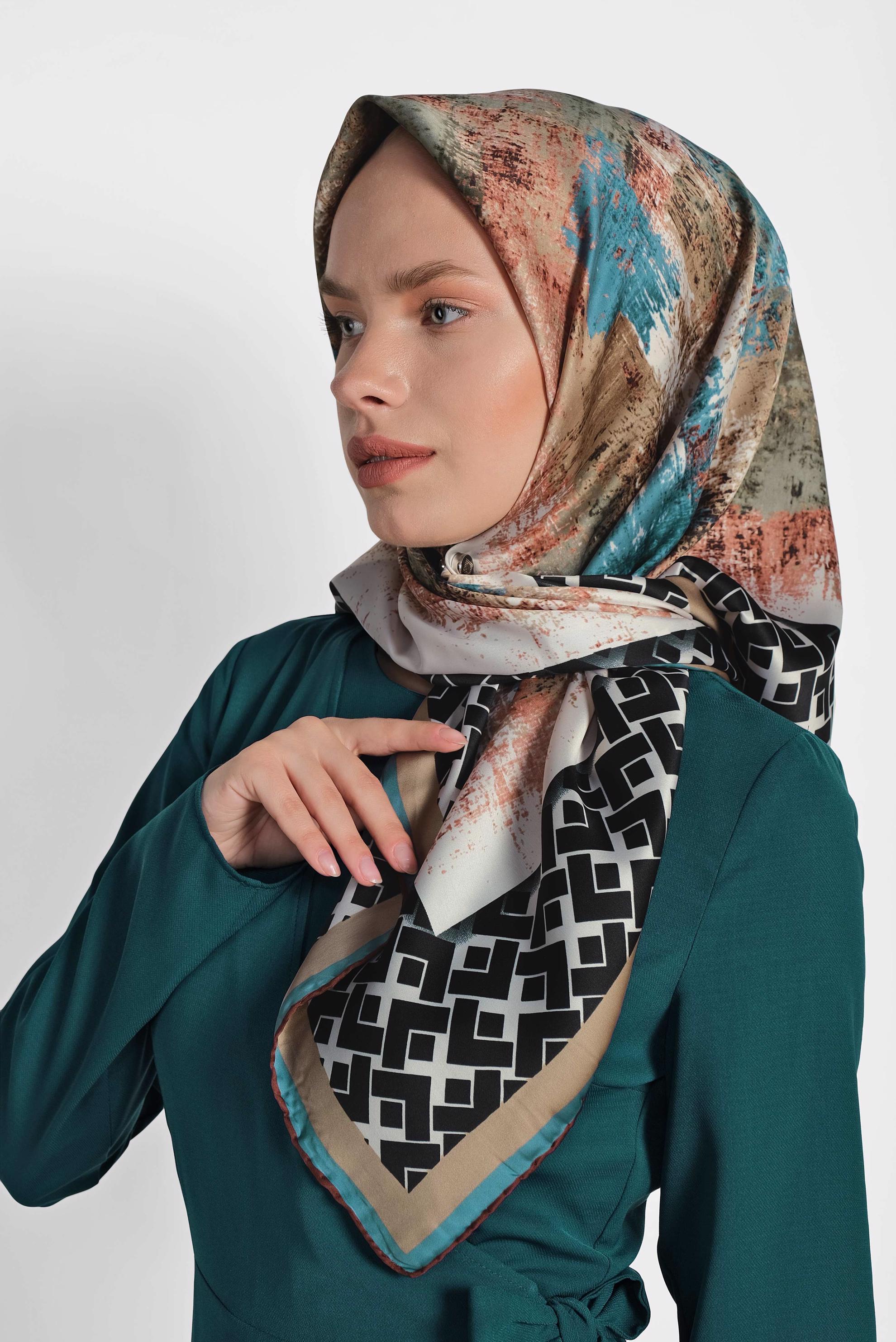 Tesettür giyim MAVİ 11435-1  ALVİNA DESENLİ EŞARP