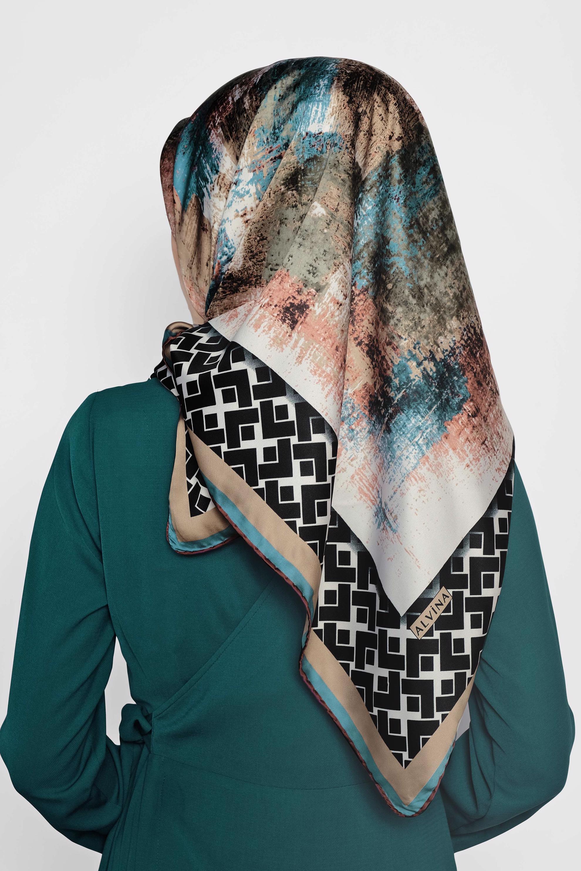 Tesettür giyim MAVİ 11435-1  ALVİNA DESENLİ EŞARP