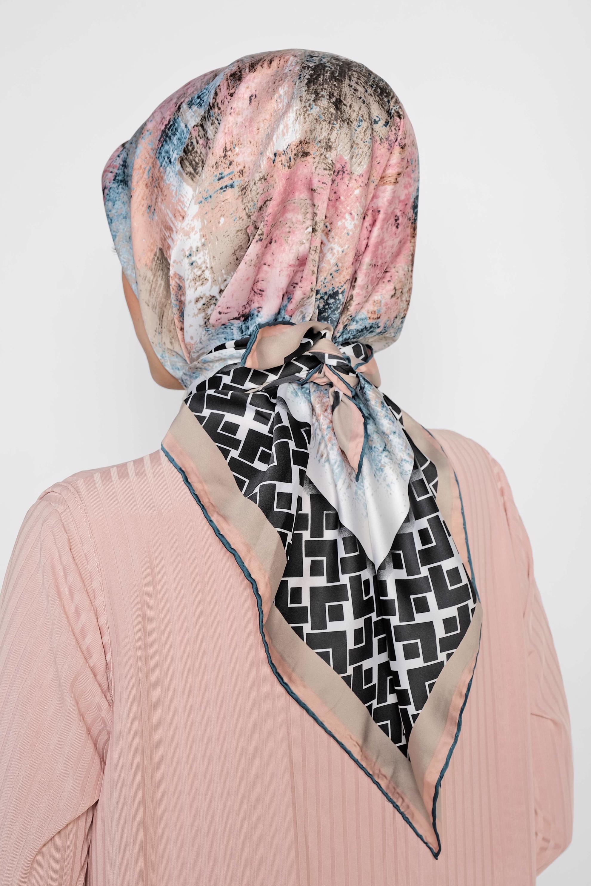 Tesettür giyim MAVİ 11435-1  ALVİNA DESENLİ EŞARP