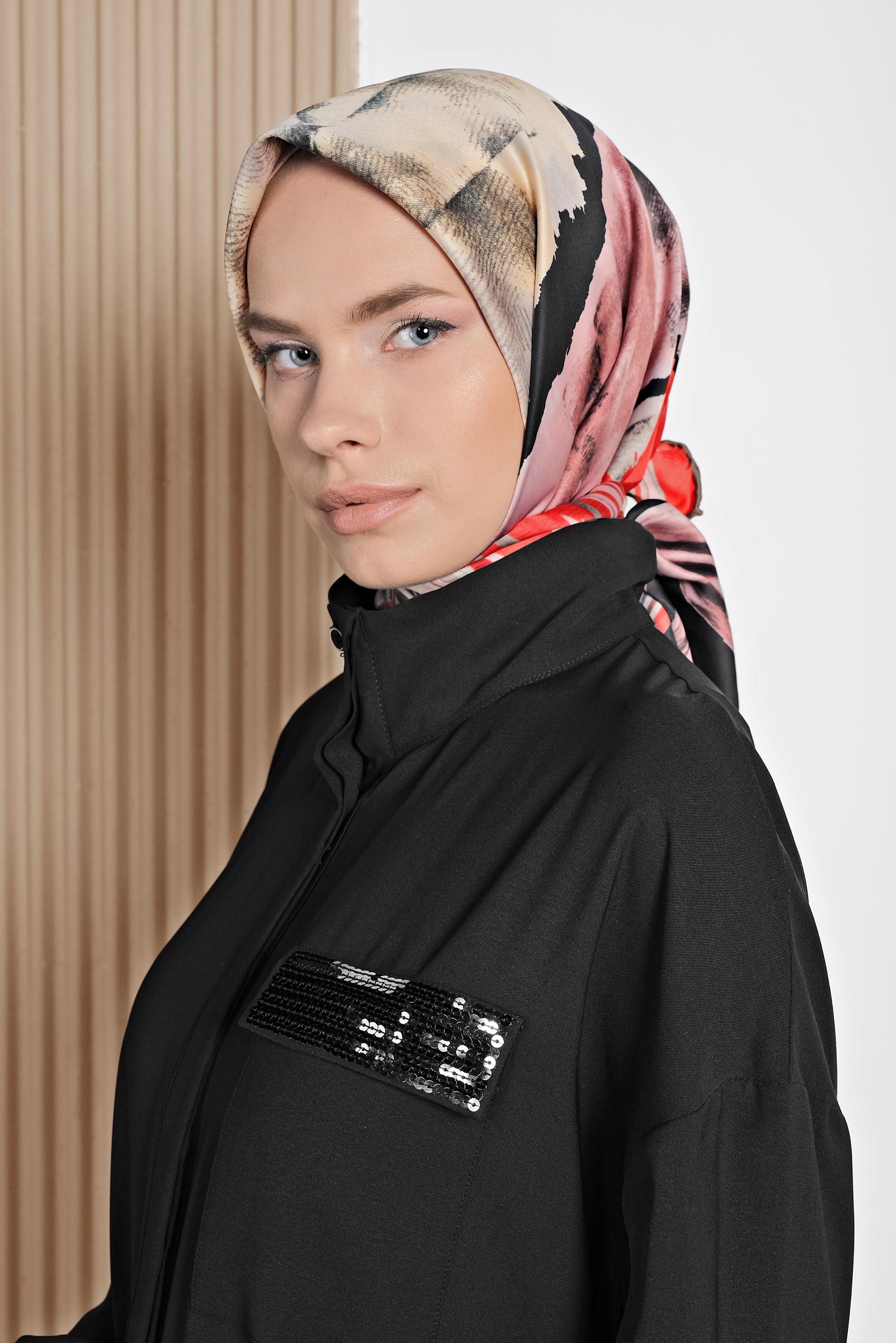 Tesettür giyim SİYAH ALVİNA DESENLİ EŞARP 11436-1 