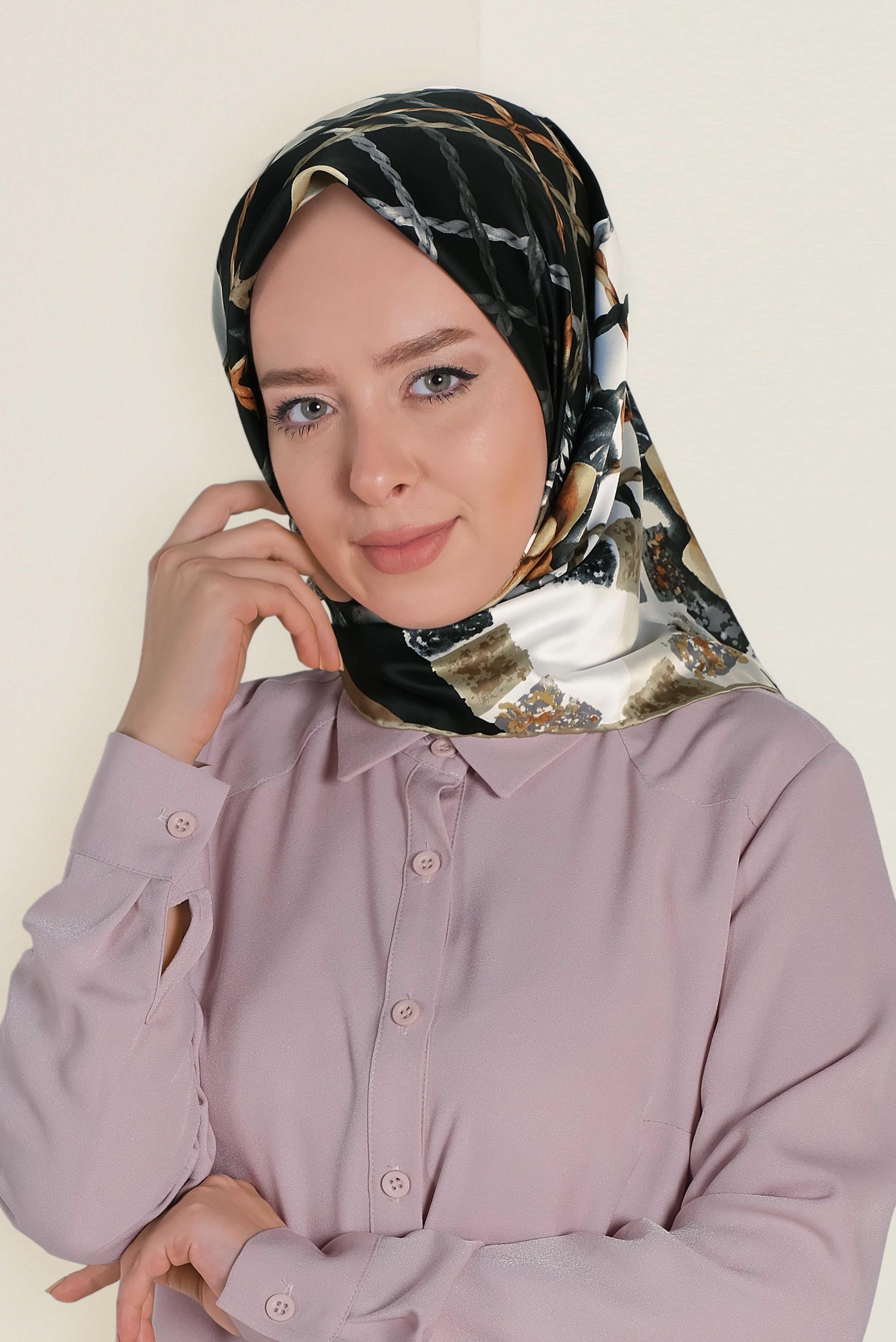 Tesettür giyim SİYAH 12183-1 ALVİNA DESENLİ EŞARP