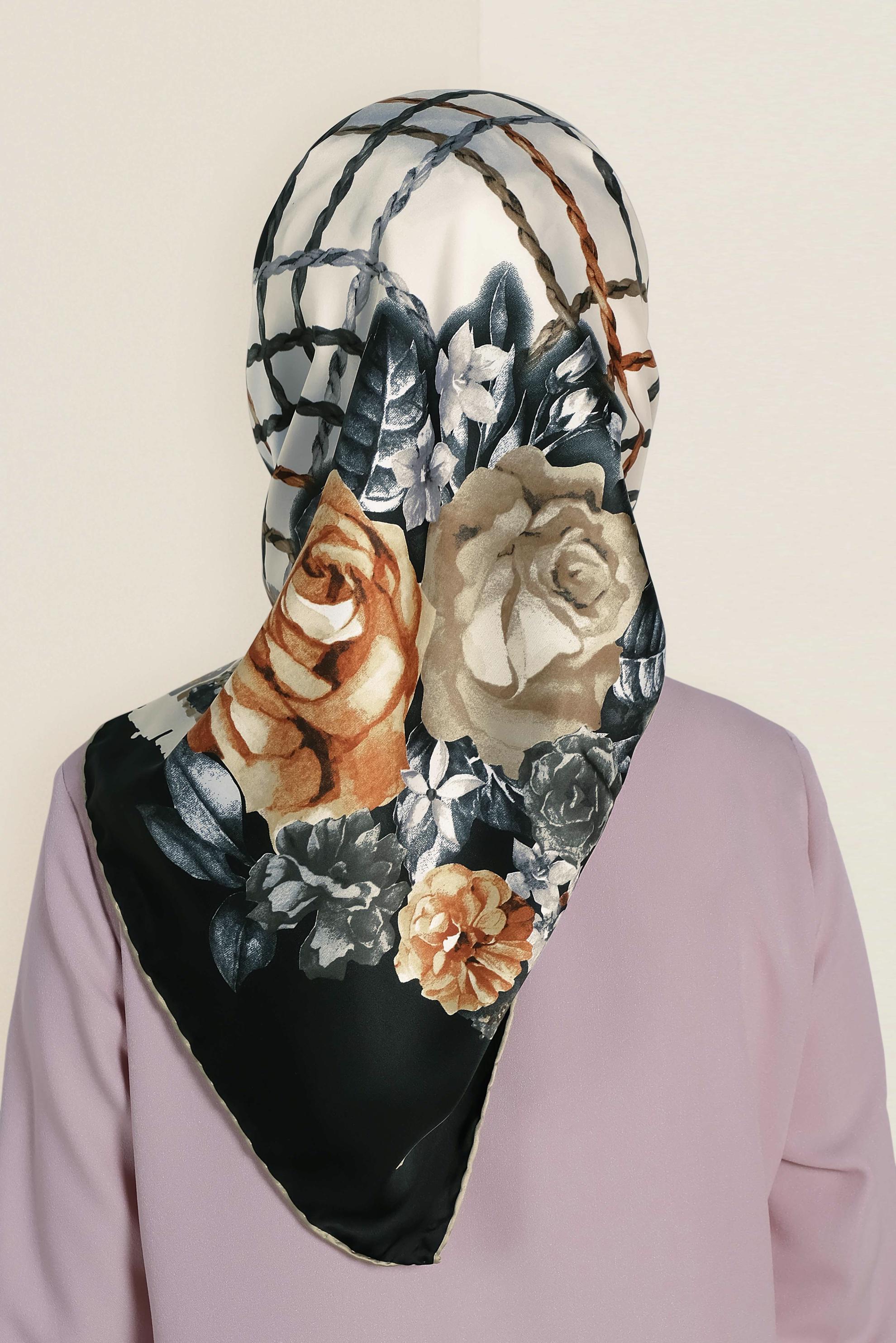 Tesettür giyim SİYAH 12183-1 ALVİNA DESENLİ EŞARP