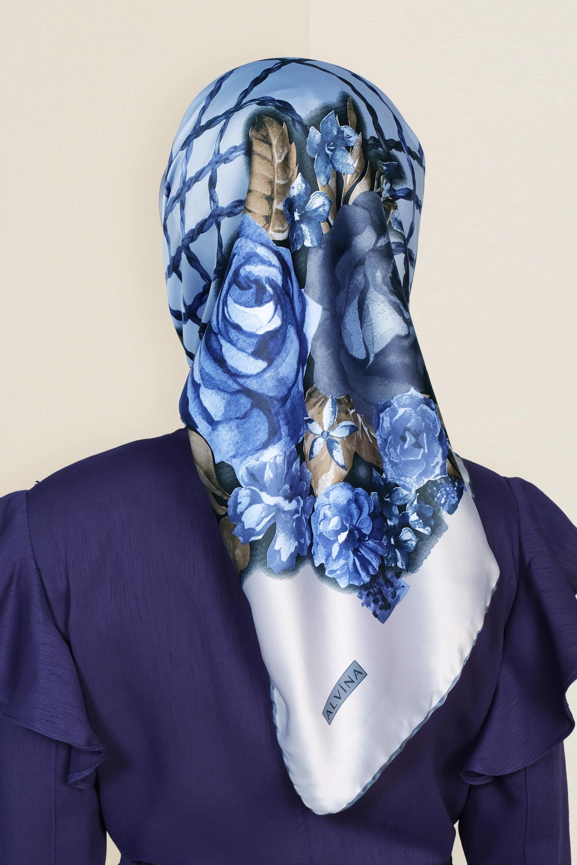 Tesettür giyim MAVİ 12183-1 ALVİNA DESENLİ EŞARP